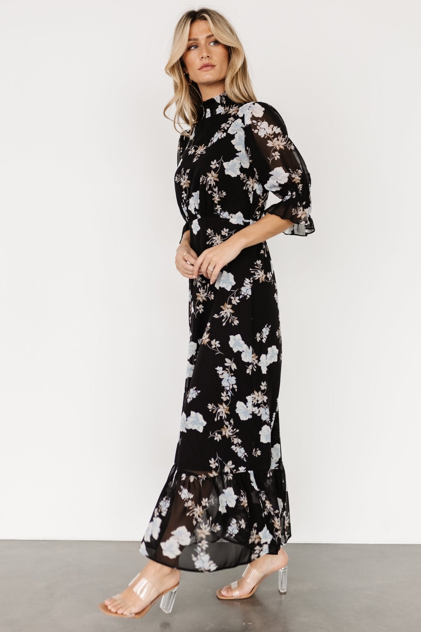 Marie Mock Neck Maxi Dress | Black Floral Cheap Professional