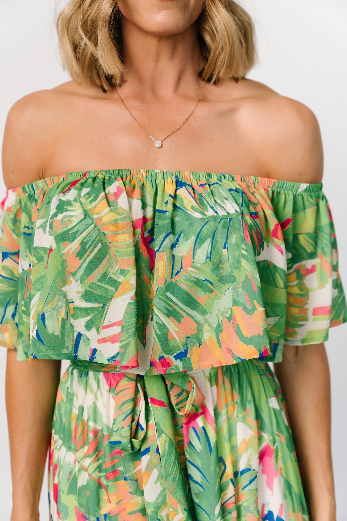 Sonoma Off Shoulder Maxi Dress | Green Multi Cheap Sale Comfortable