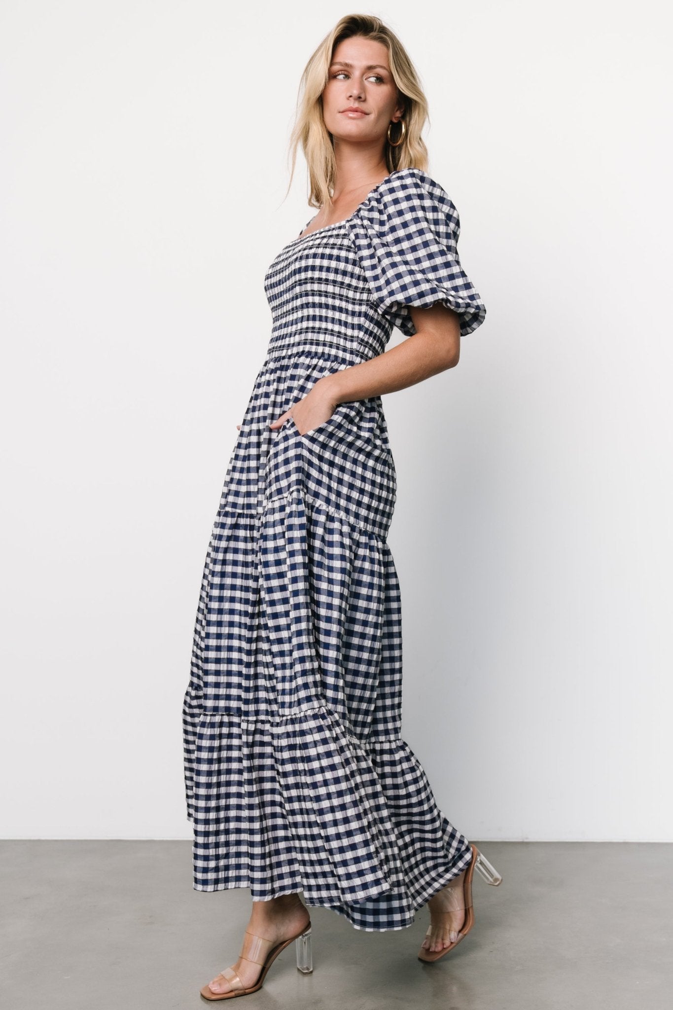 Lyndy Smocked Dress | Off White + Blue Gingham Cheap Buy