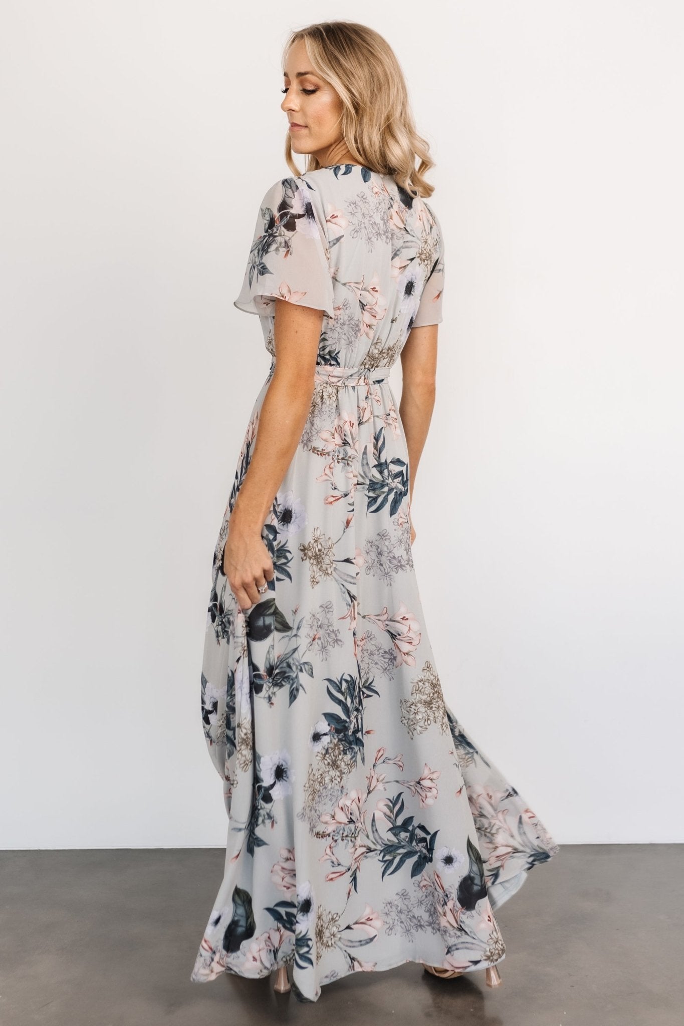 Naomi Short Sleeve Maxi Dress | Pale Blue Floral Quality From China Cheap