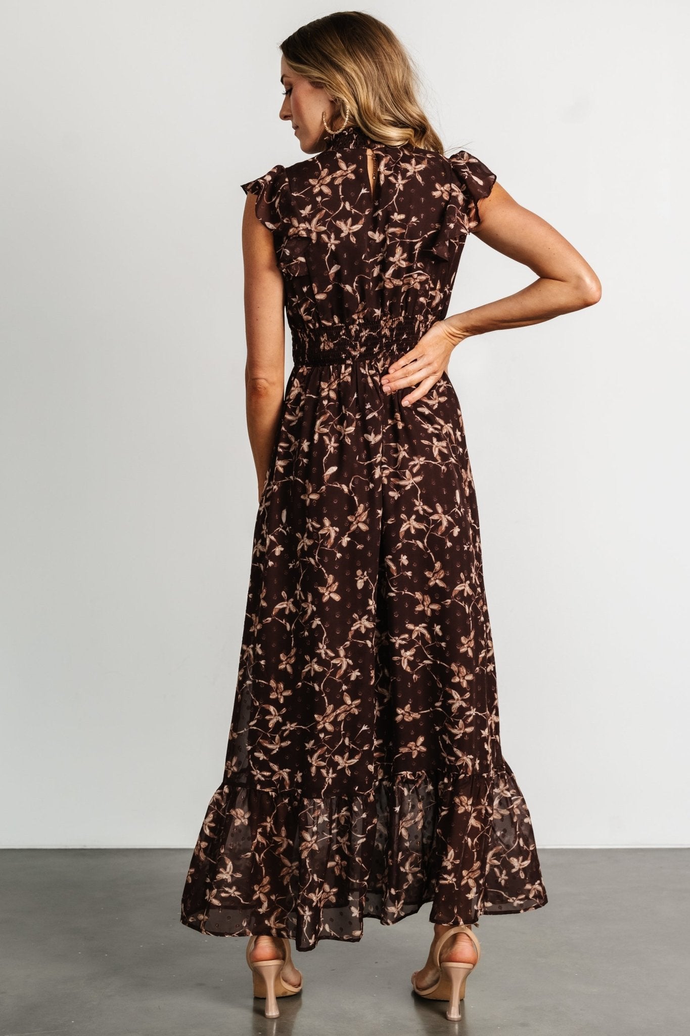 Kearny Ruffle Maxi Dress | Brown + Natural Discount Wholesale