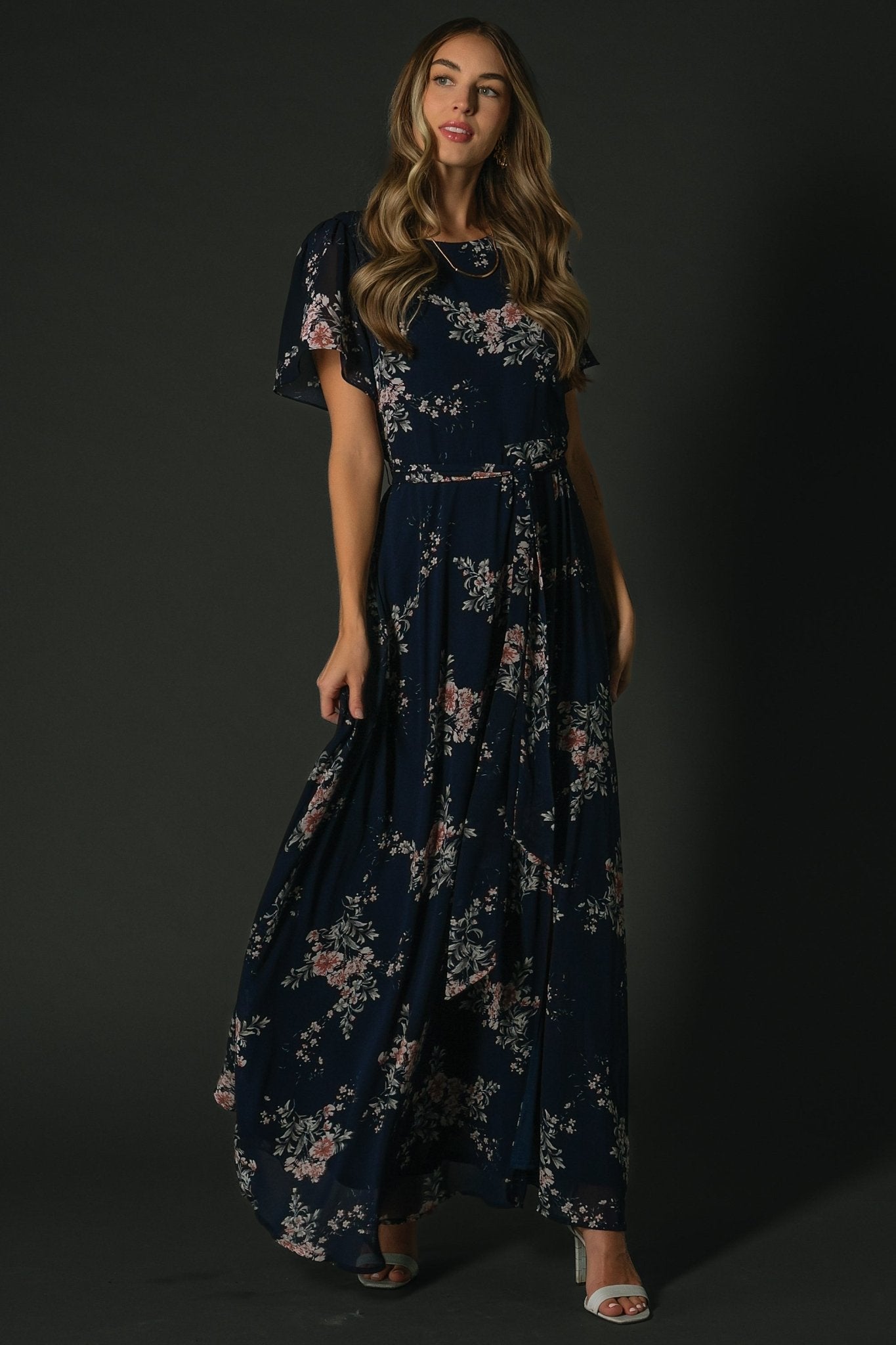 Naomi Short Sleeve Maxi Dress | Navy Floral Cheap Shop