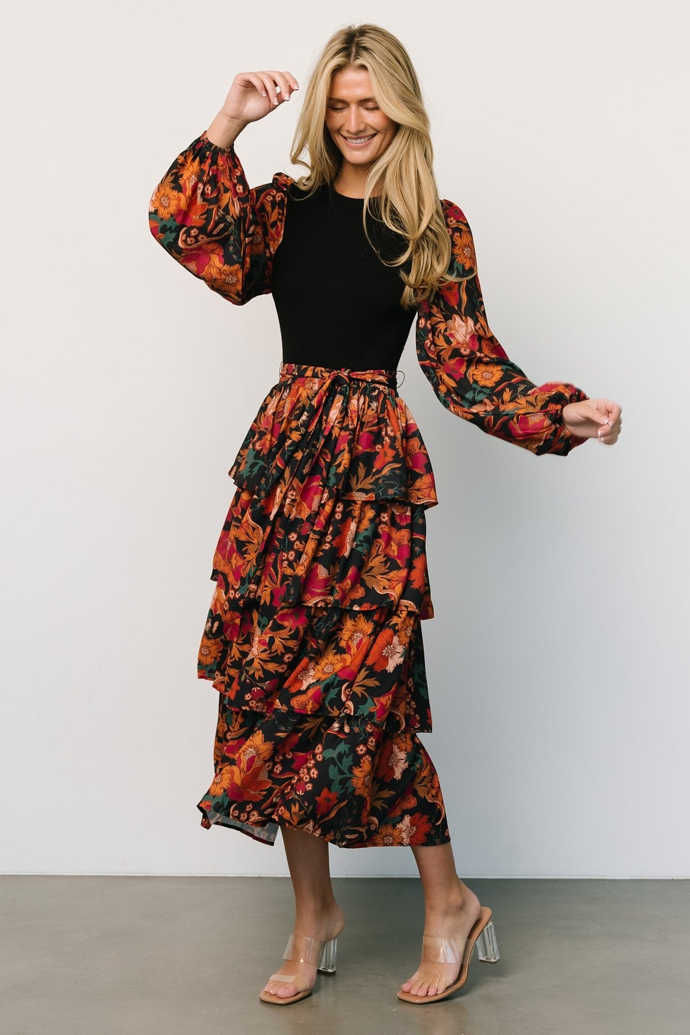 Sylvie Tiered Midi Dress | Black Multi Original Cheap Online