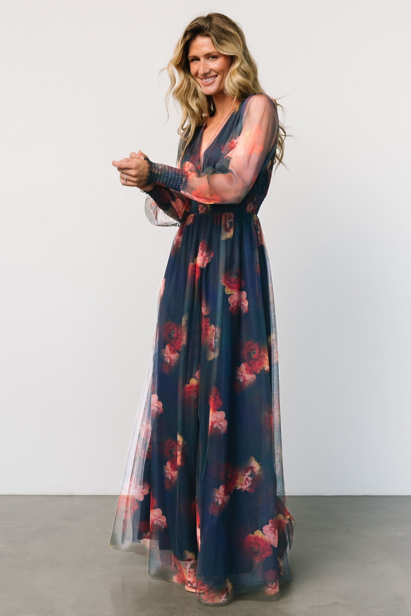 Layla Tulle Maxi Dress | Topaz Ombre Floral Clearance Eastbay