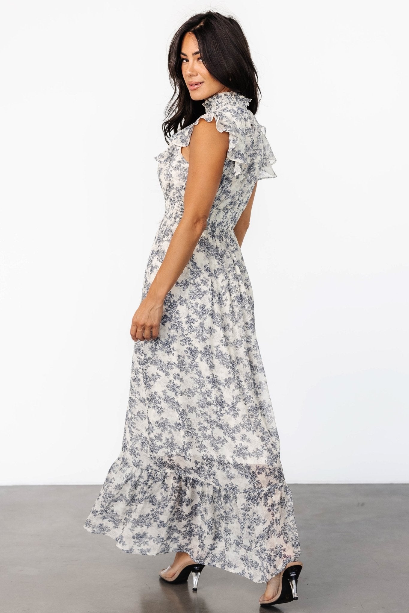 Kearny Ruffle Maxi Dress | Cream + Navy Floral Clearance 2025