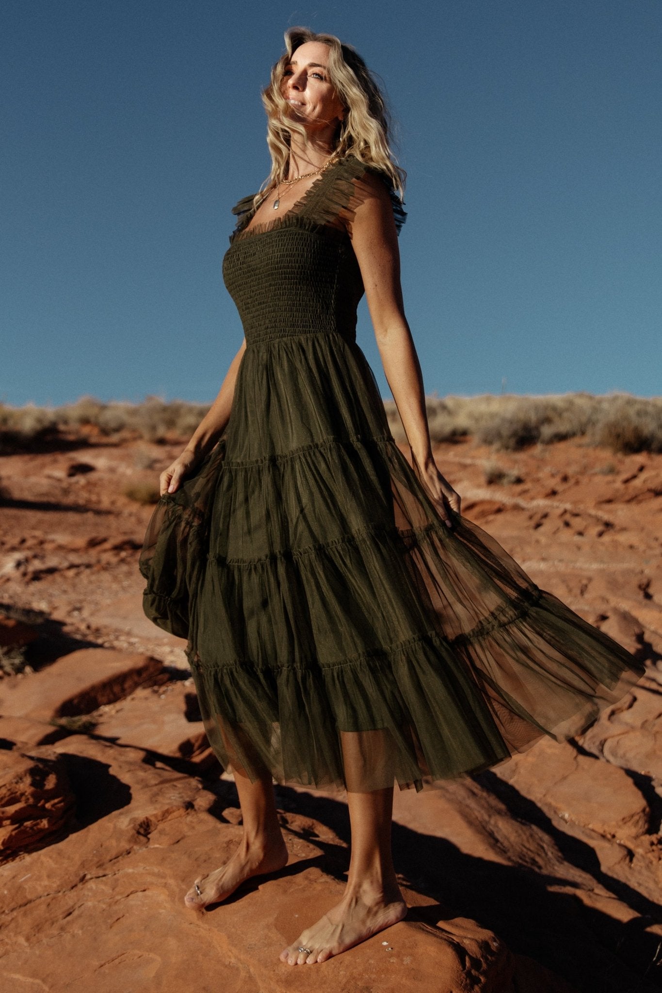 Emma Smocked Tulle Dress | Dark Olive Low Shipping Fee Online