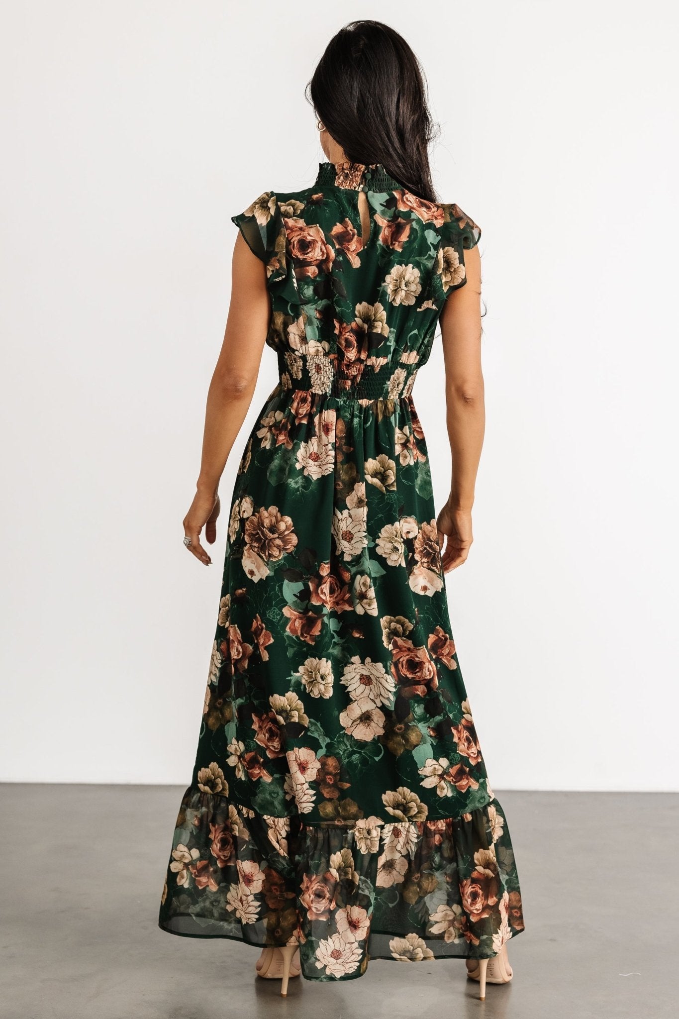 Kearny Ruffle Maxi Dress | Dark Green Floral Discount Order