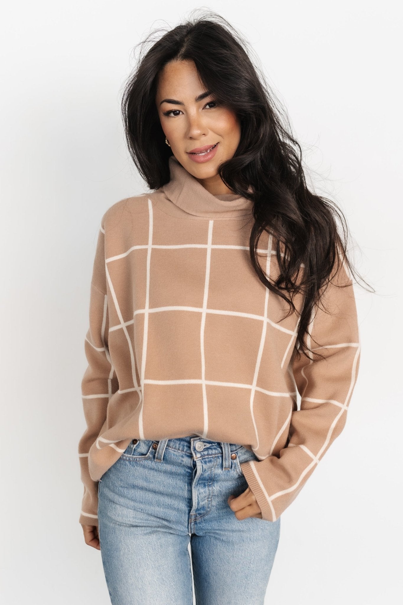 Tahoe Turtleneck Sweater | Taupe + Cream Cheap Best Sale