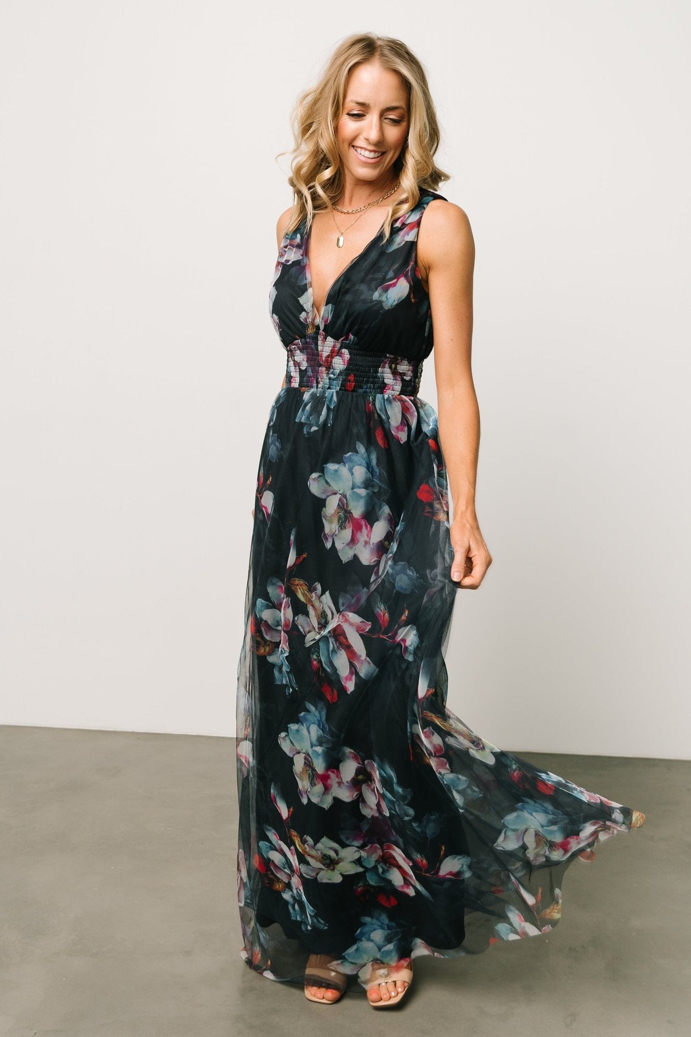 Kamila Tulle Maxi Dress | Navy Abstract Floral Visa Payment For Sale