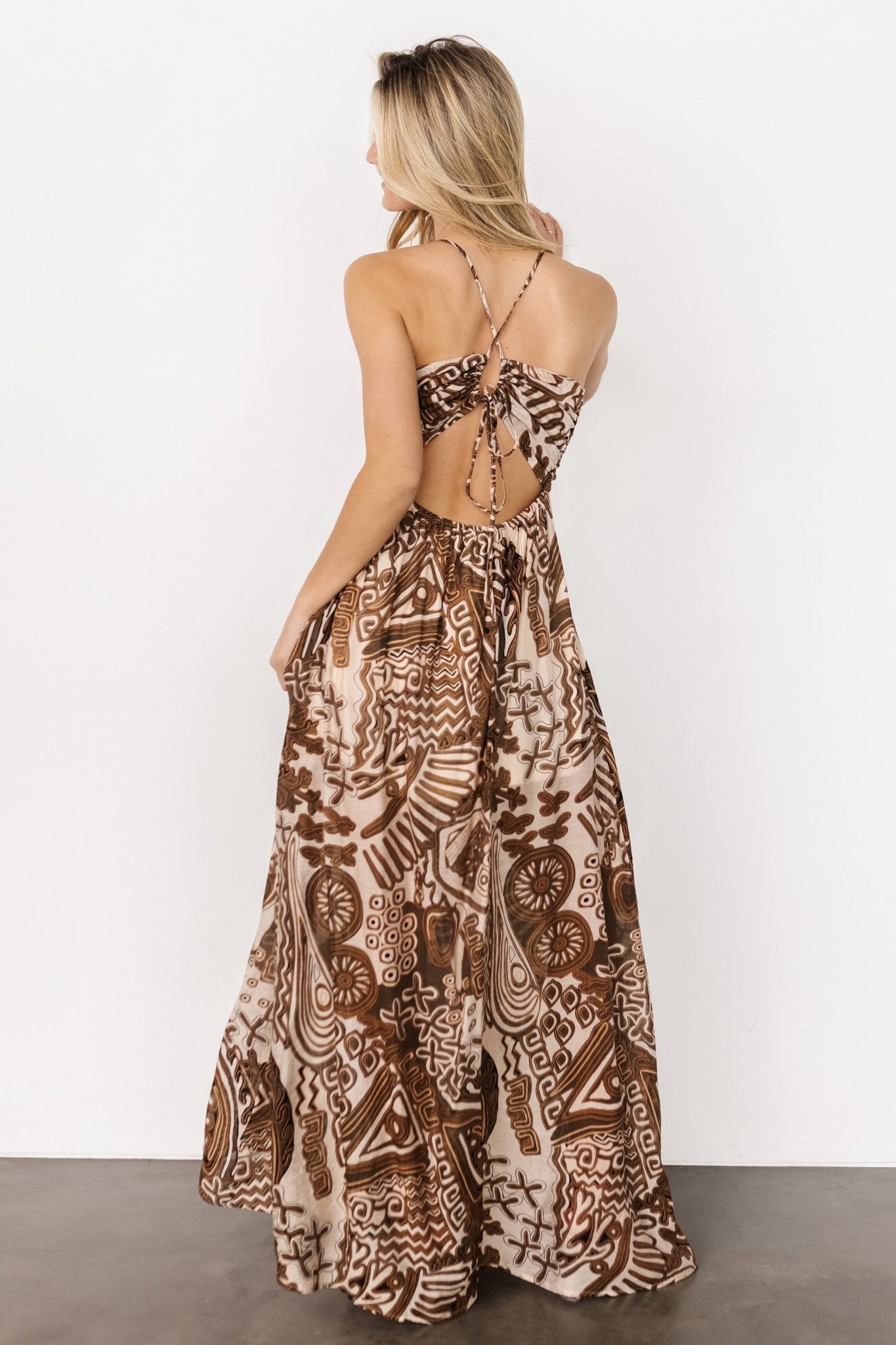 Wallace Open Back Dress | Mocha Print Outlet Great Deals