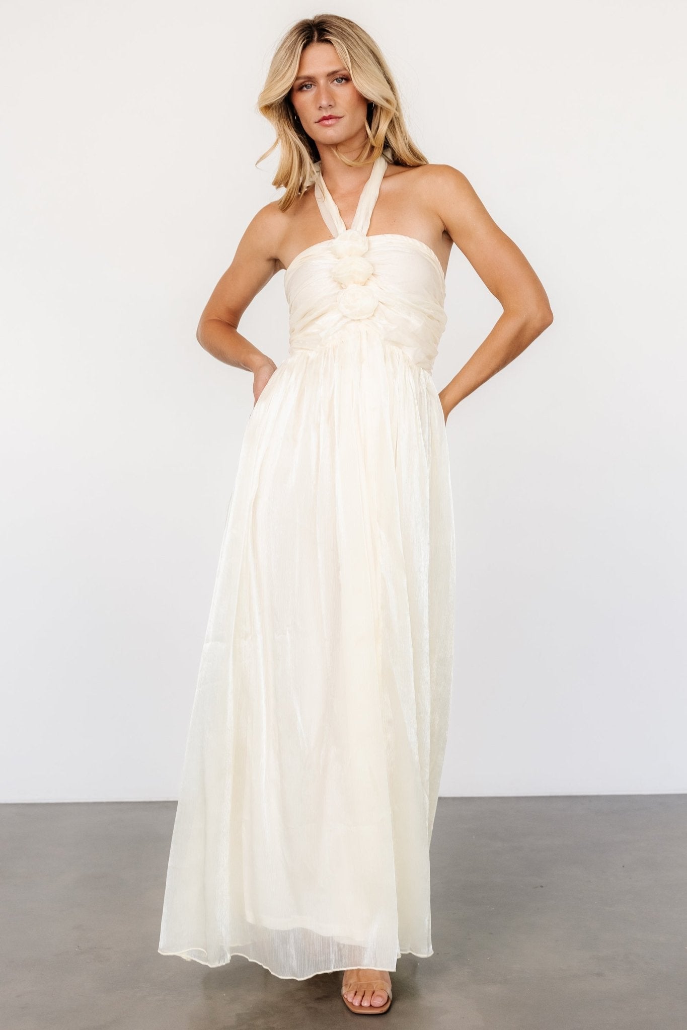 Frederica Halter Maxi Dress | Cream Shimmer Cheap Pice Free Shipping