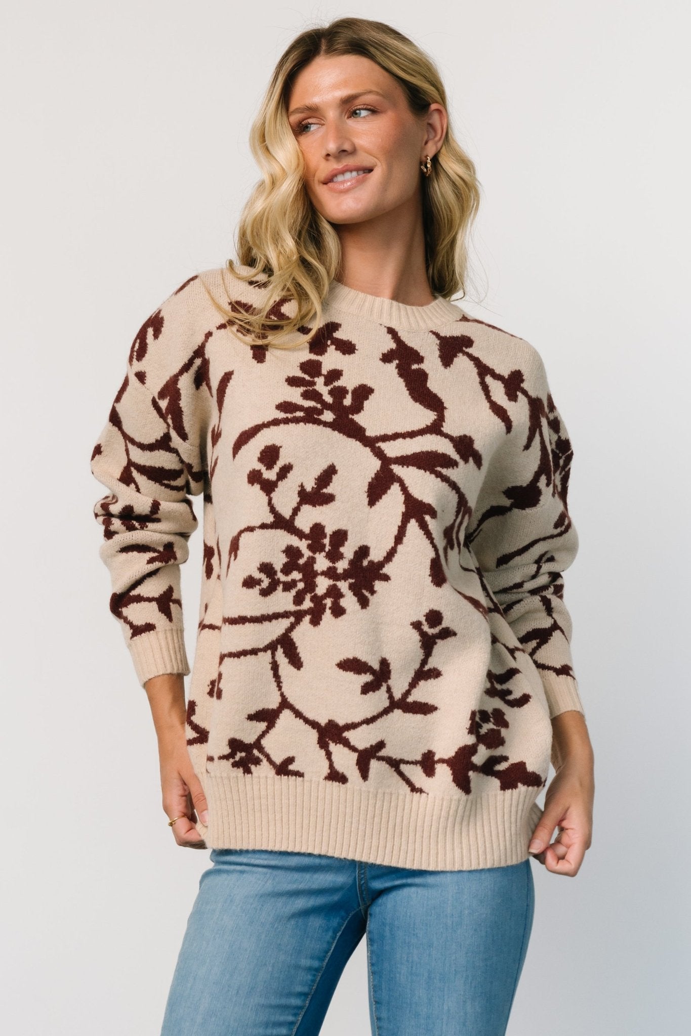 Hallstatt Sweater | Beige + Merlot Print Cheap Visa Payment