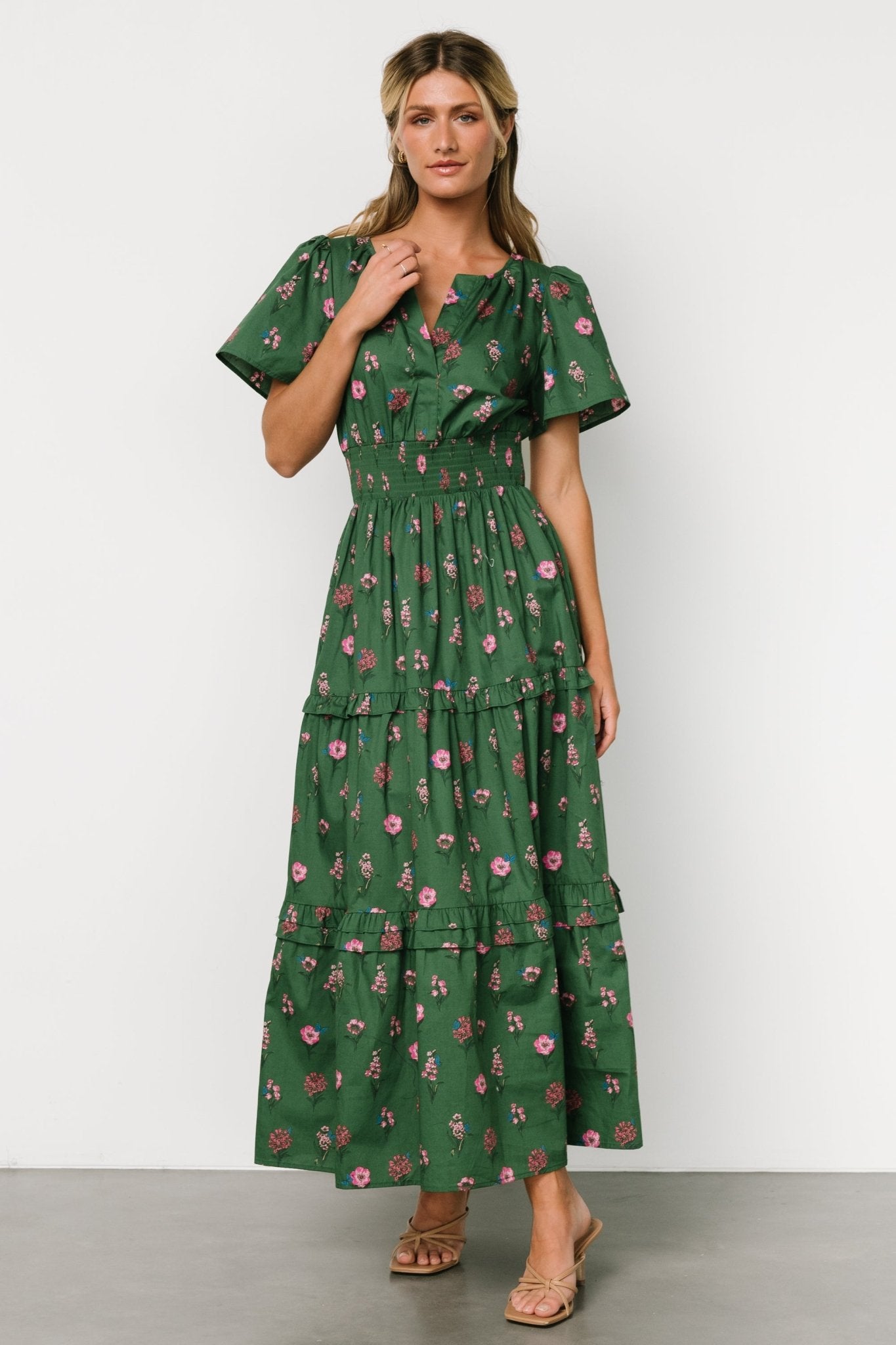 Kiana Poplin Maxi Dress | Green + Pink Buy Cheap Best Store To Get