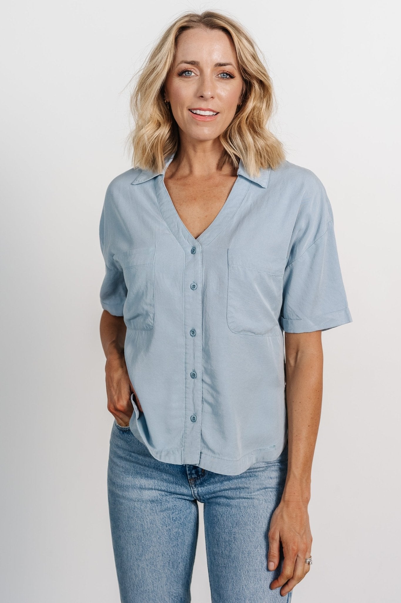 Kinsley Button Top | Light Denim Sale Explore