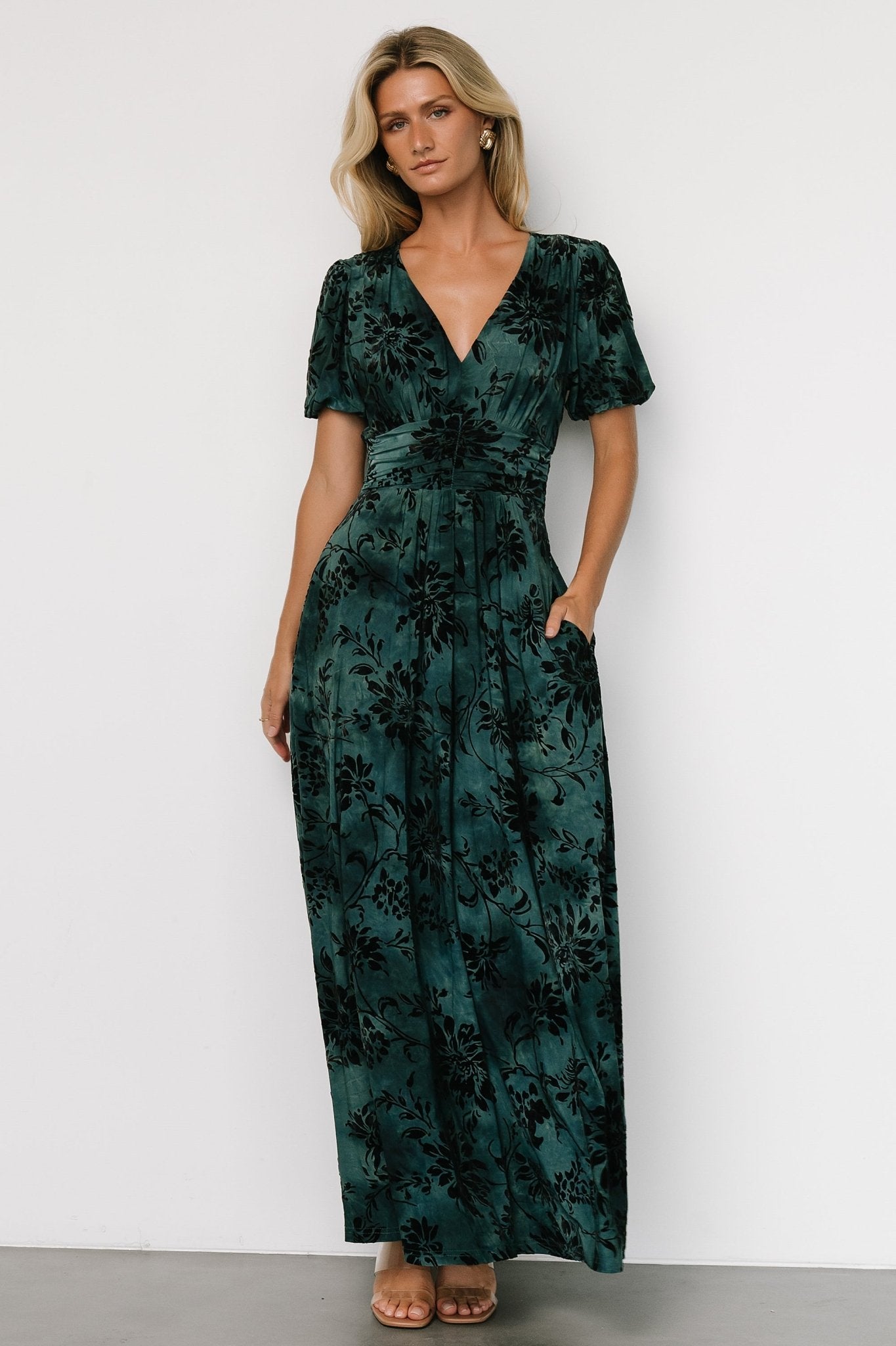 Leslie Velvet Maxi Dress | Jade + Black For Sale Cheap Online