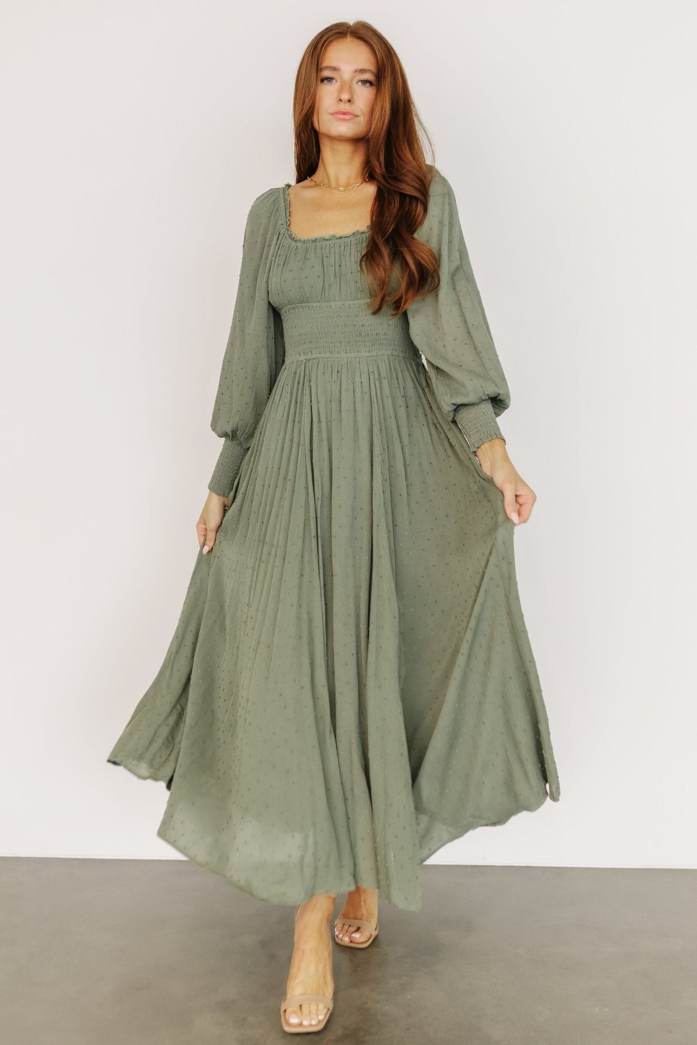 Renata Dot Maxi Dress | Dusty Olive Fashionable For Sale