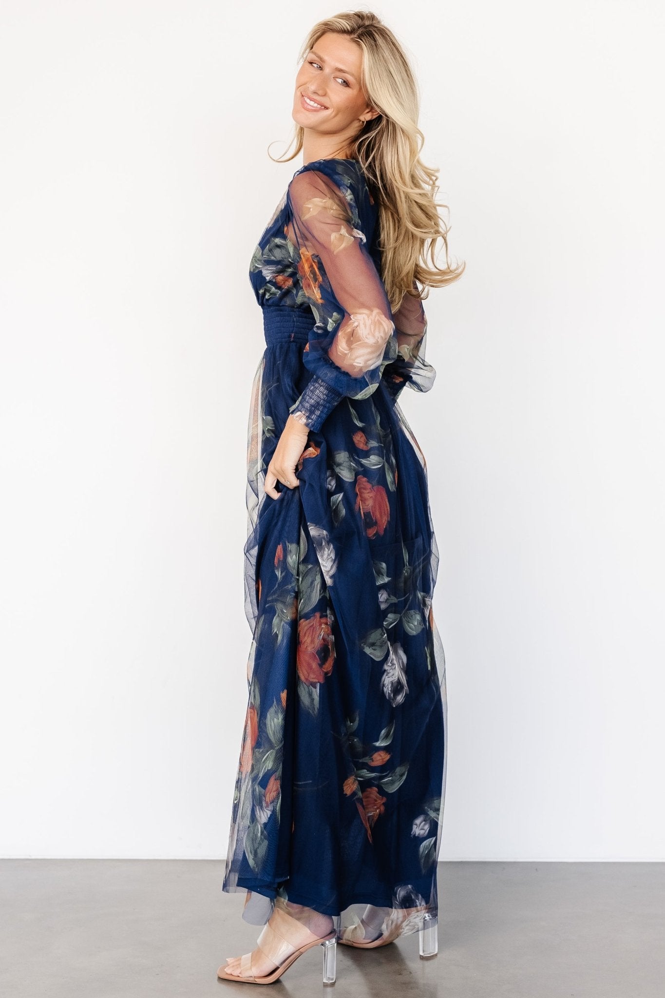 Layla Tulle Maxi Dress | Navy Blue Floral Discount Countdown Package