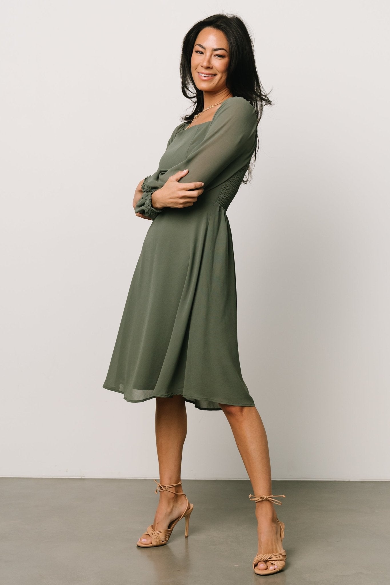 Elise Short Dress | Dark Sage Cheap Sale Lowest Pice