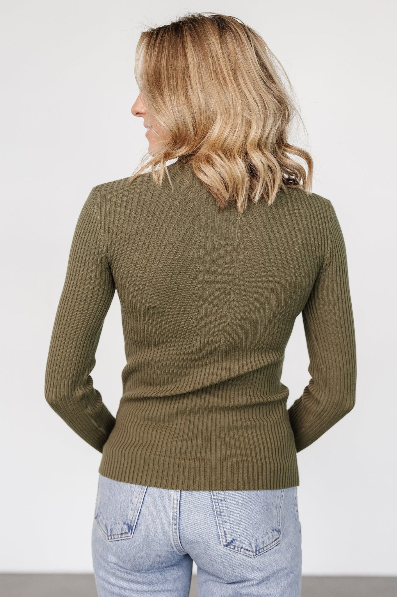 Ari Ribbed Long Sleeve Top | Olive Outlet Clearance