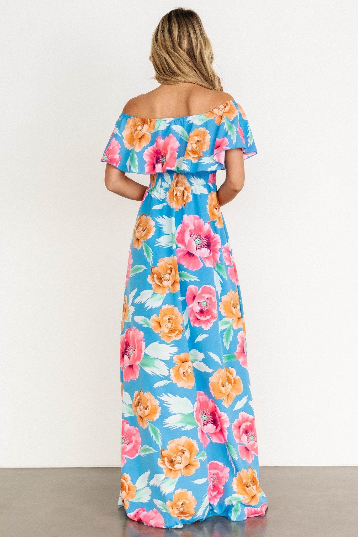 Talia Off Shoulder Maxi Dress | Sea Blue Floral Outlet Finishline