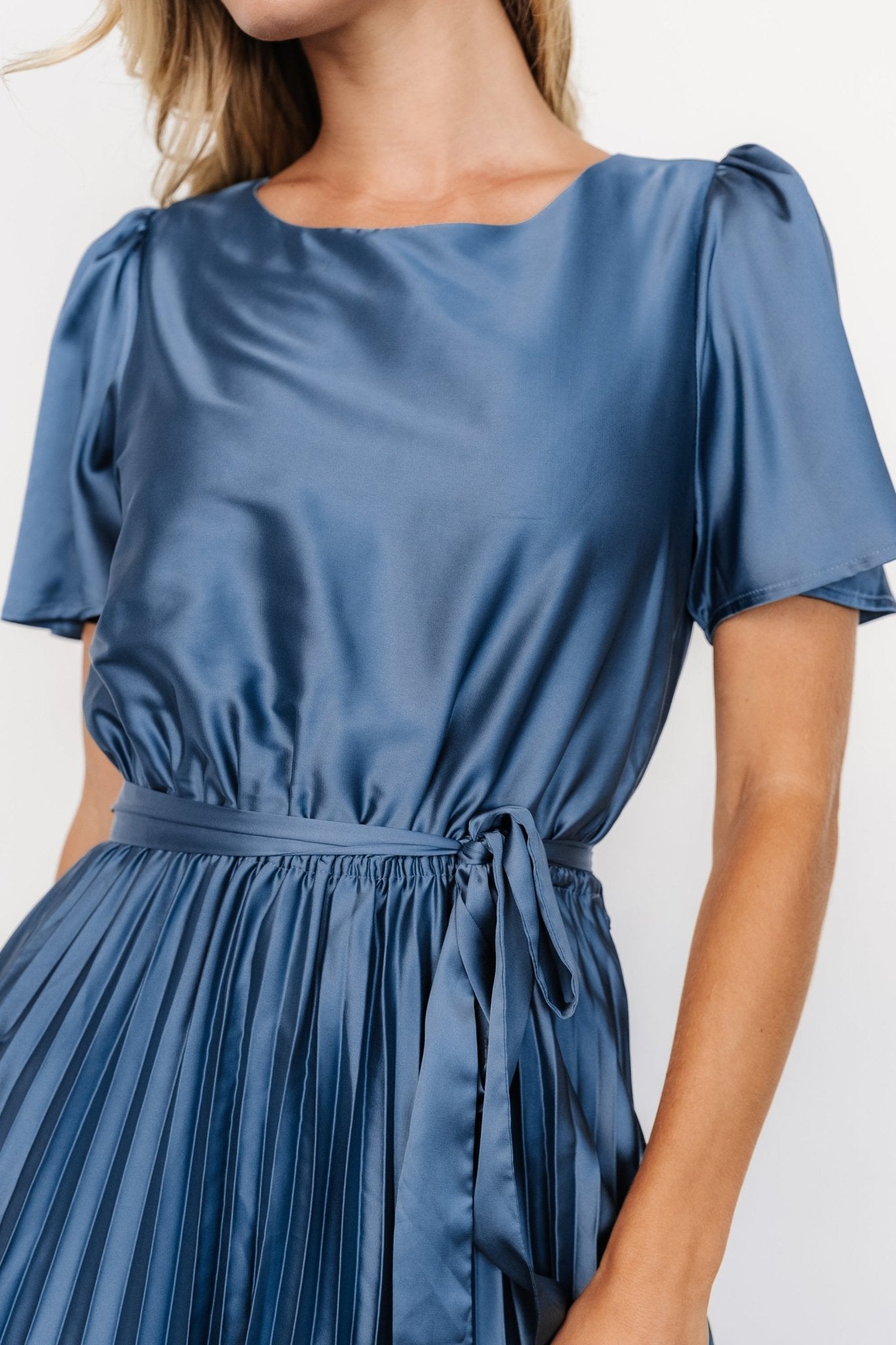 Adelaide Pleated Satin Dress | Blue Free Shipping Genuine