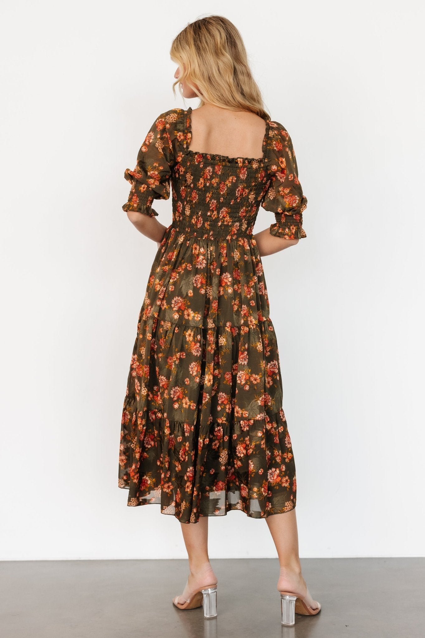 Fabian Jacquard Midi Dress | Olive Floral Cheap Countdown Package