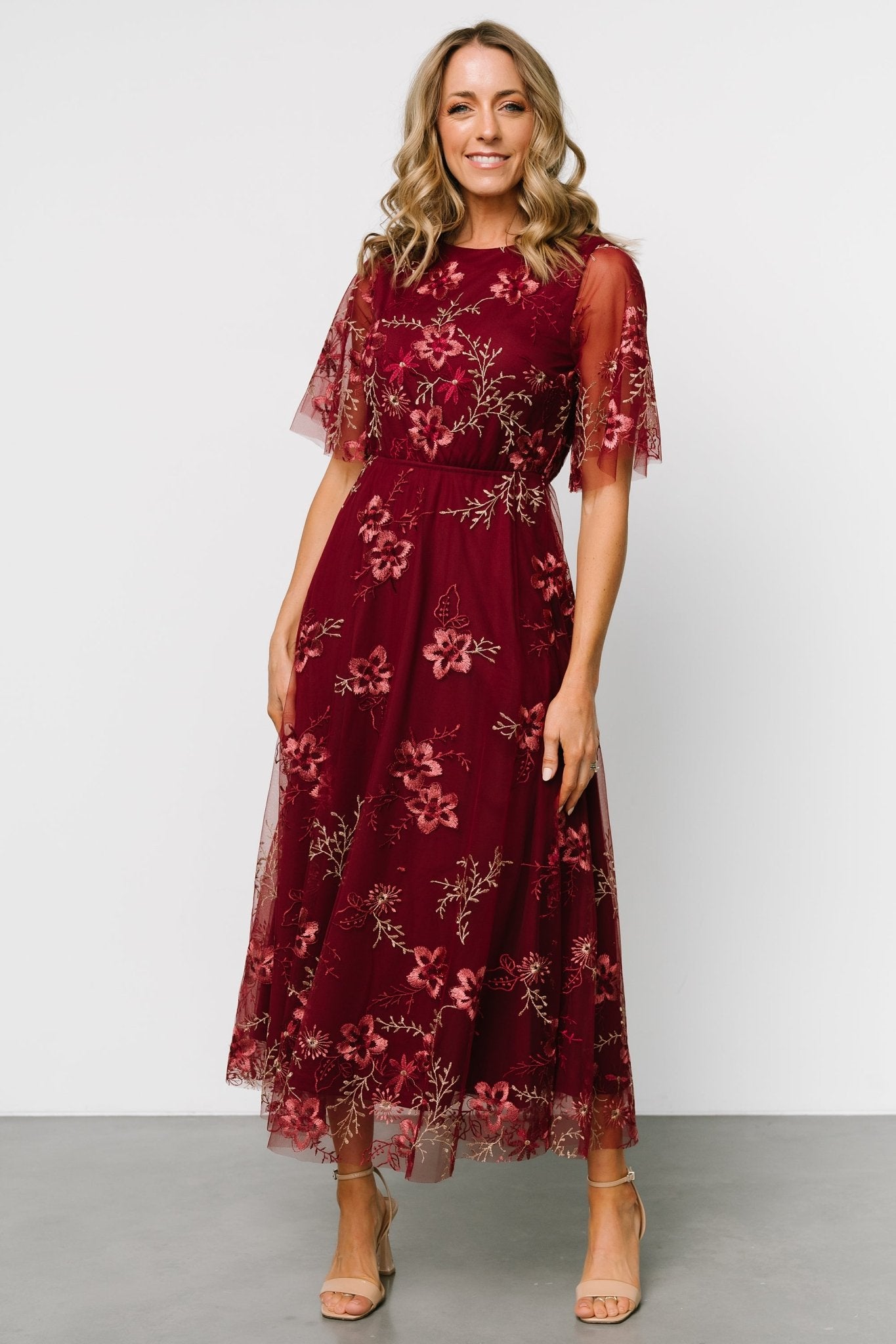 Arabella Embroidered Tulle Maxi Dress | Burgundy Floral For Nice Online