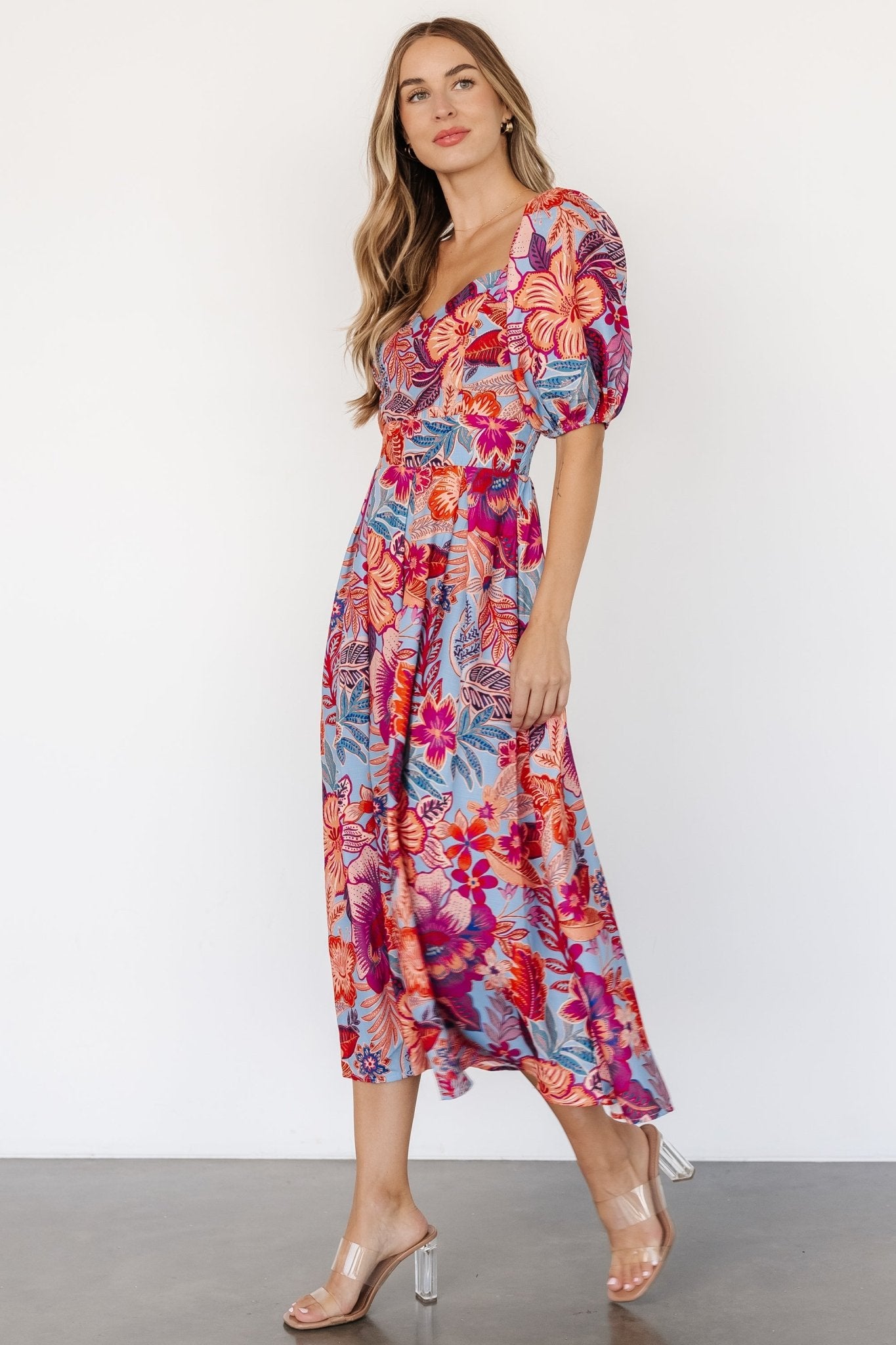 Elisha Midi Dress | Blue + Multi Floral Cheap With Paypal