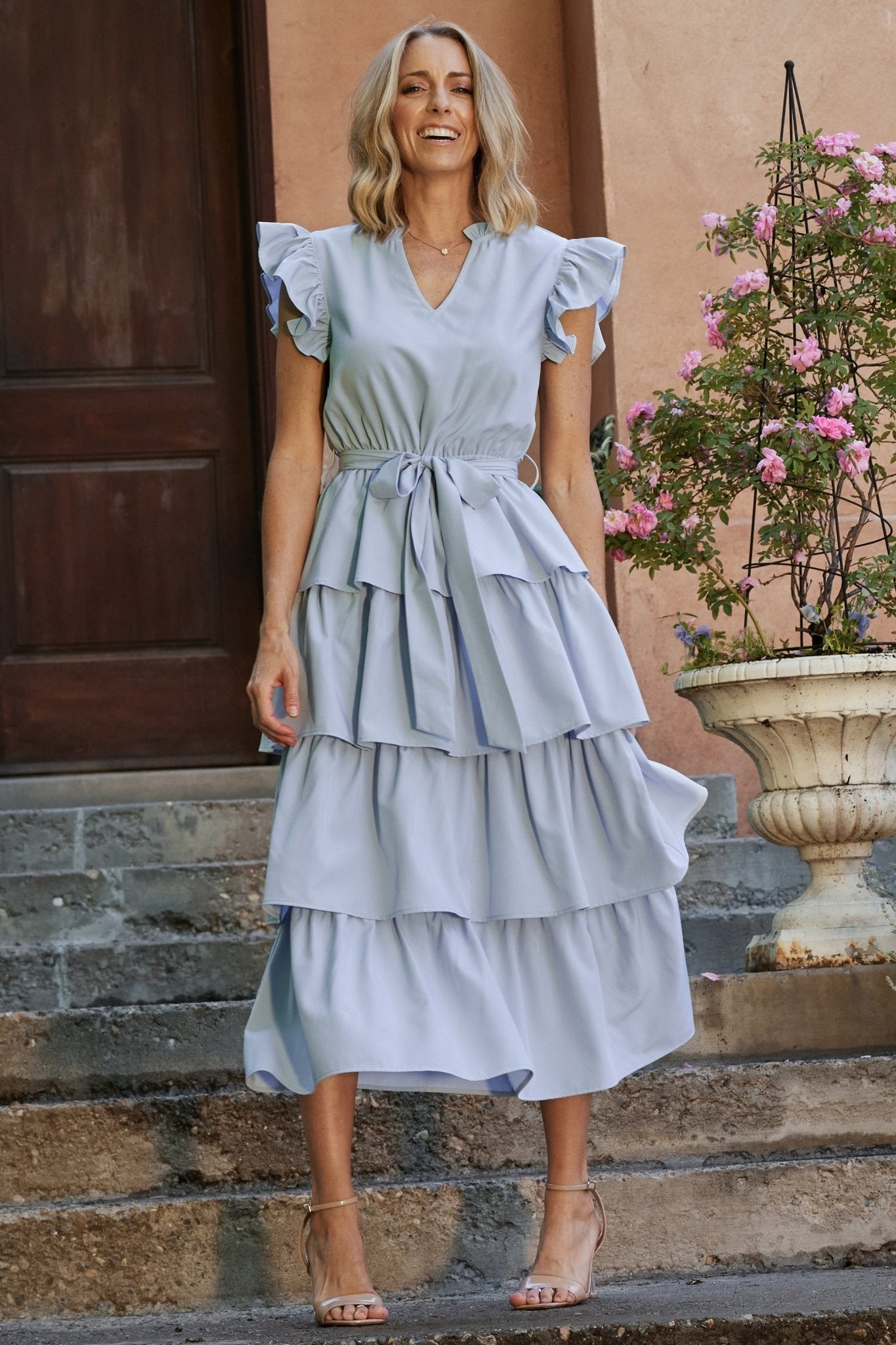 Chrysanthi Tiered Dress | Light Blue Supply Cheap Pice