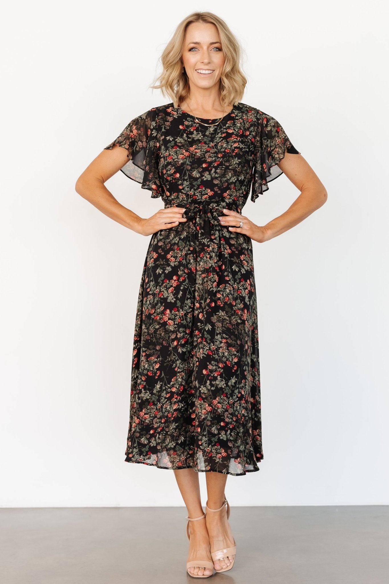 Laurel Midi Dress | Black + Red Floral Best Place To Buy Online