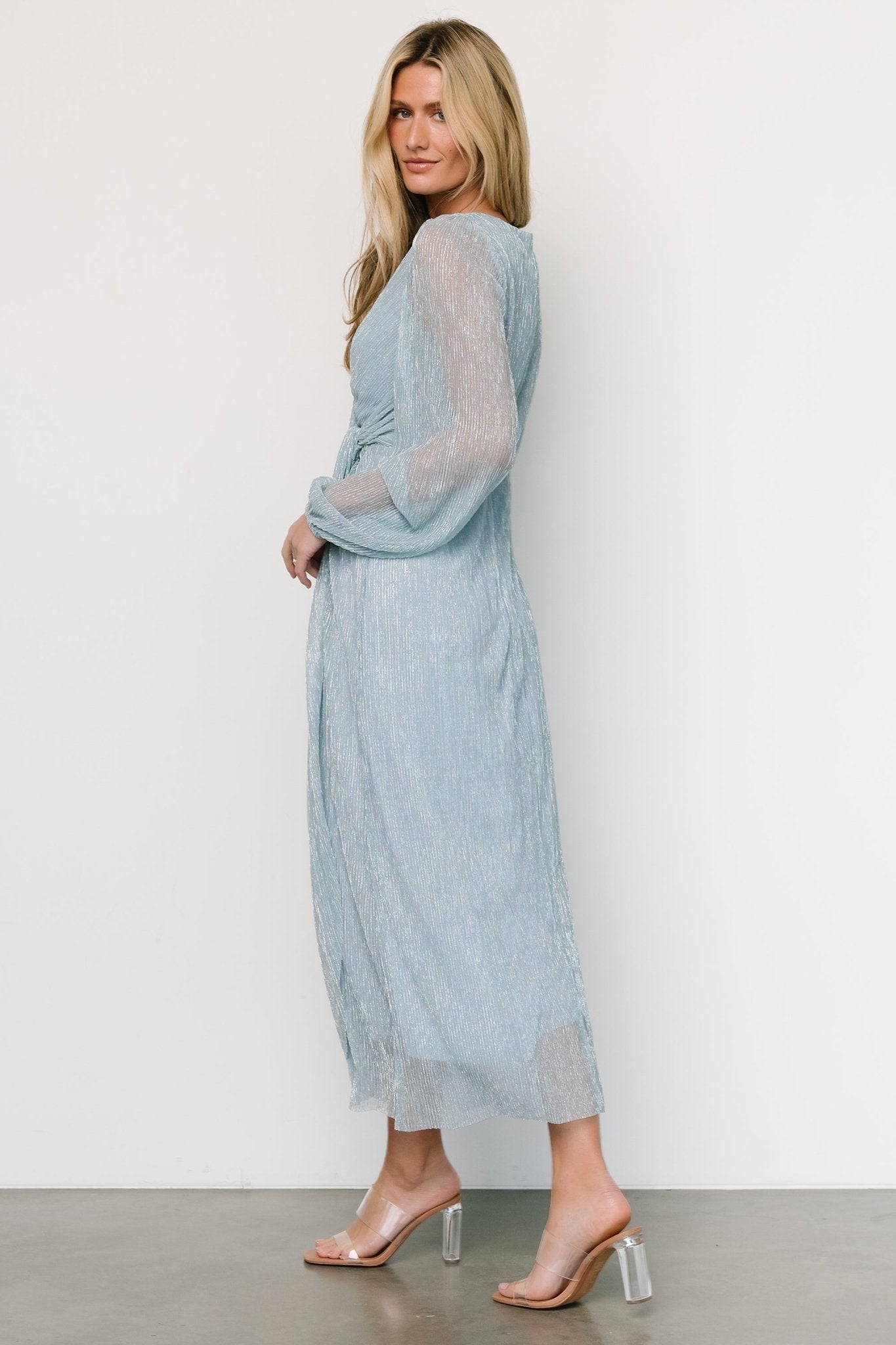 Devlyn Pleated Dress | Dusty Blue Shimmer Sale Finishline