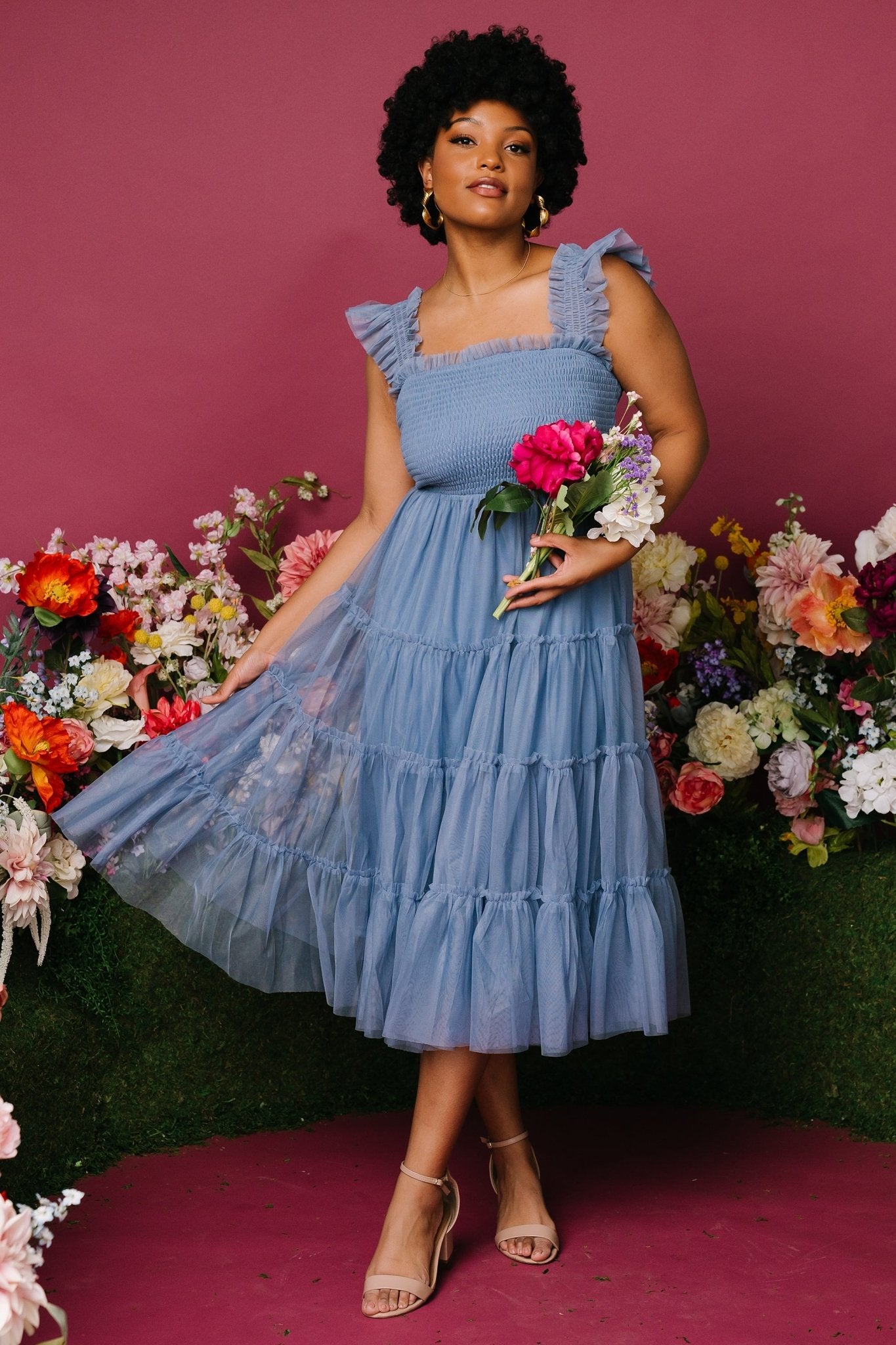 Emma Smocked Tulle Dress | Slate Blue Reliable Sale Online