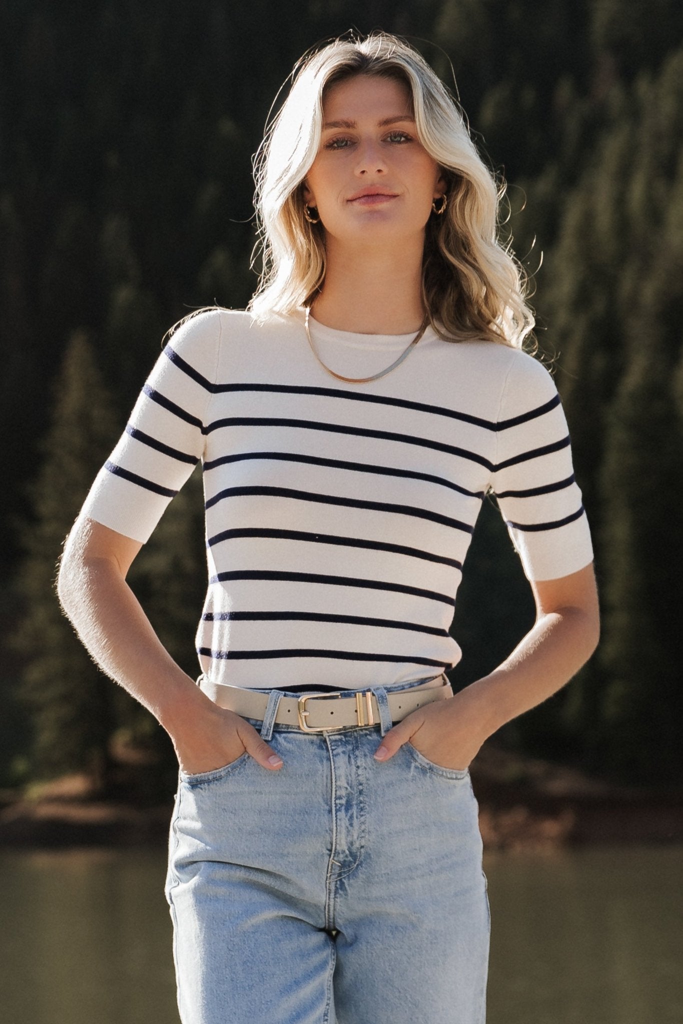 Alyson Knit Top | Ivory + Navy Discount Latest