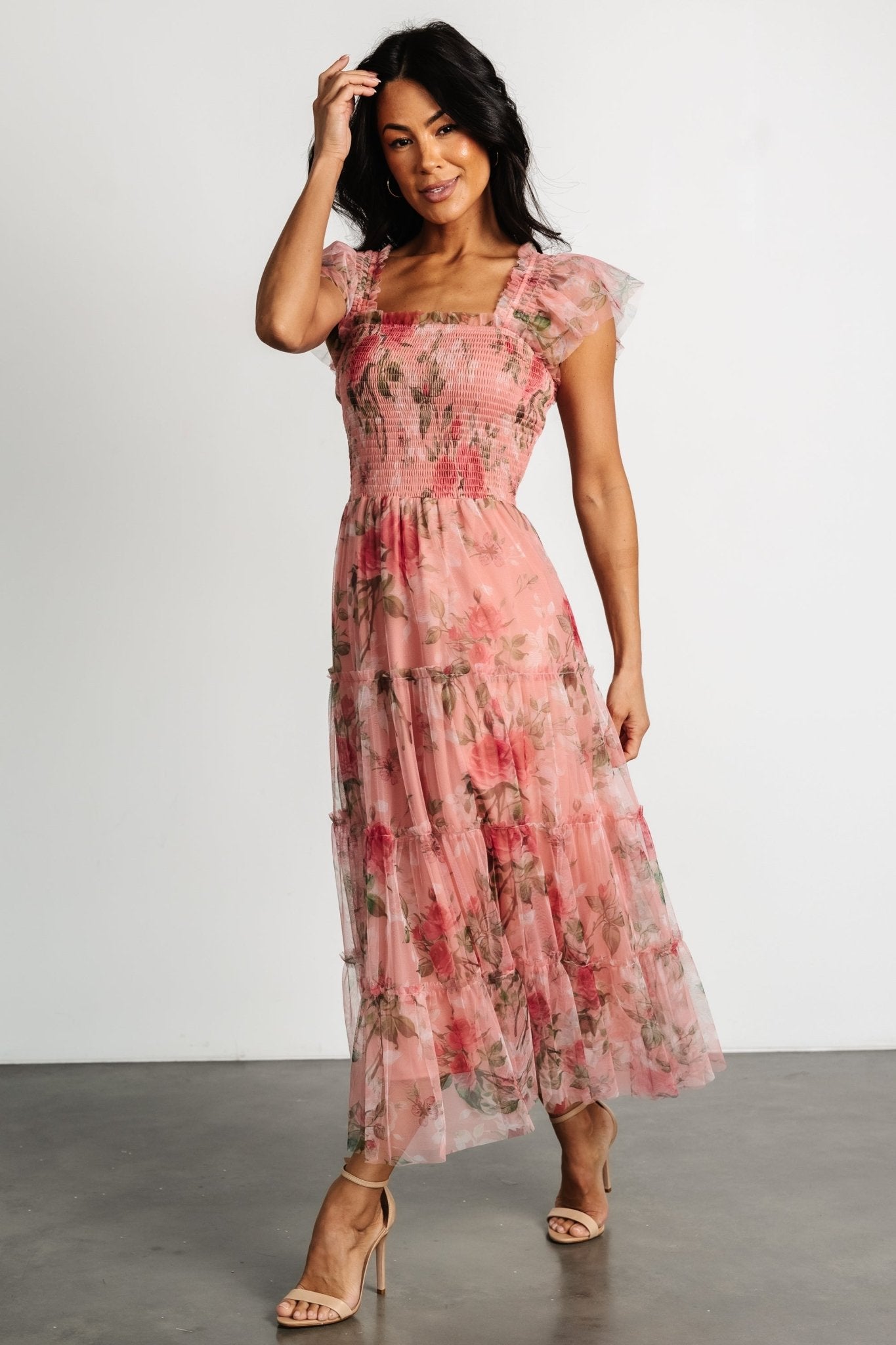 Clementine Tulle Midi Dress | Pink Rose Floral Cheap Outlet Locations