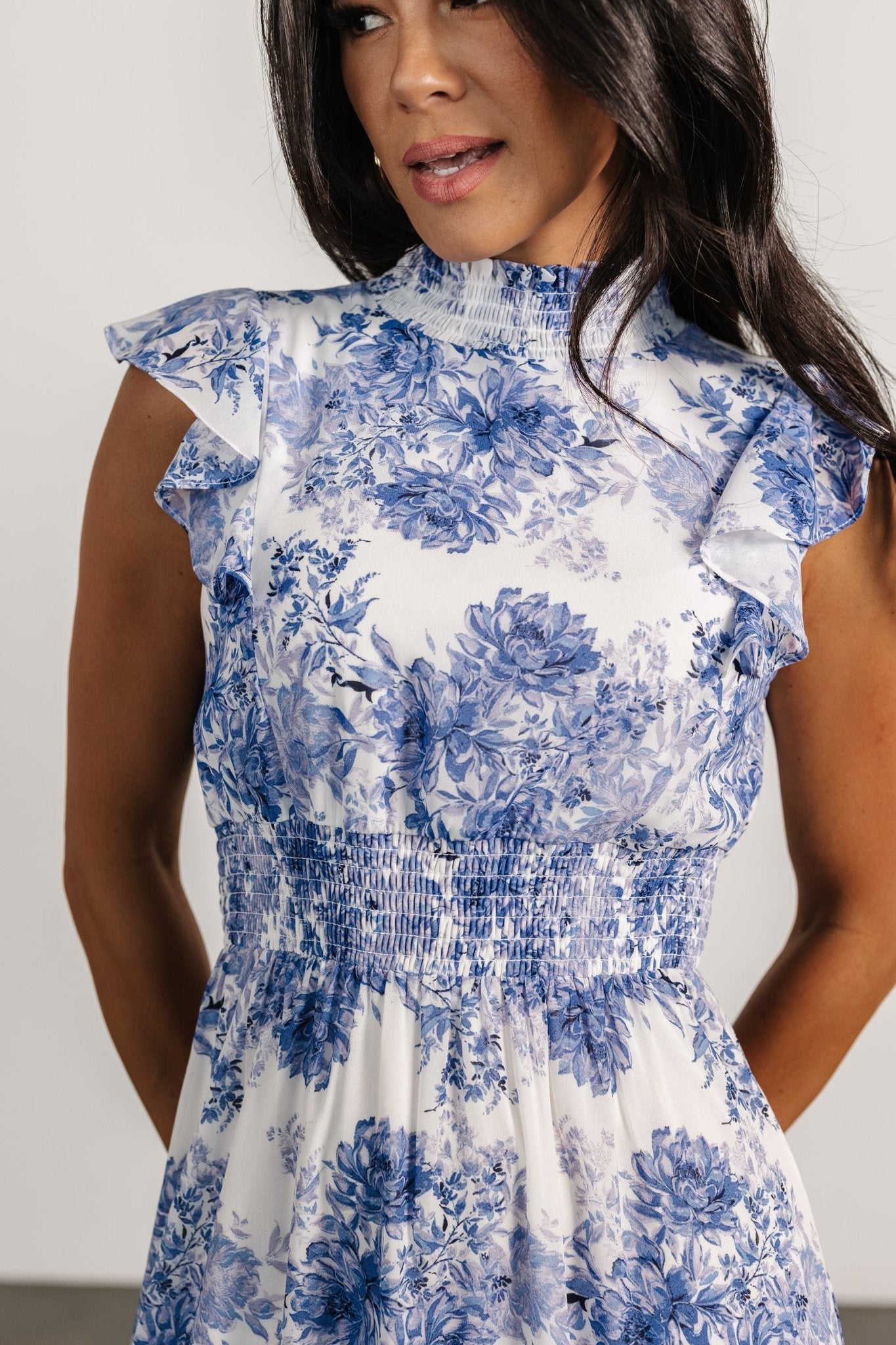 Kearny Ruffle Maxi Dress | White + Blue Floral Buy Cheap Footlocker Pictures