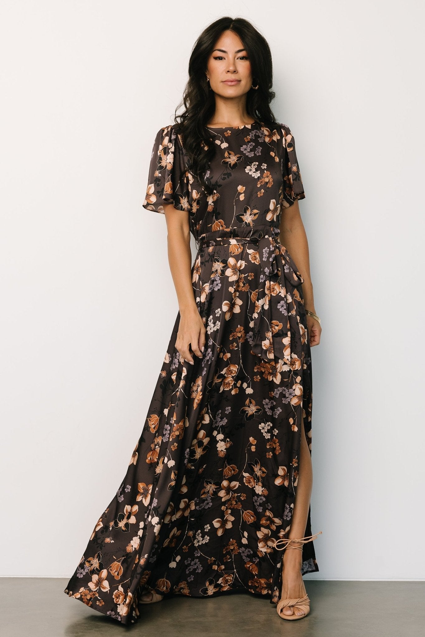 Agnes Satin Maxi Dress | Brown Floral Free Shipping Pick A Best