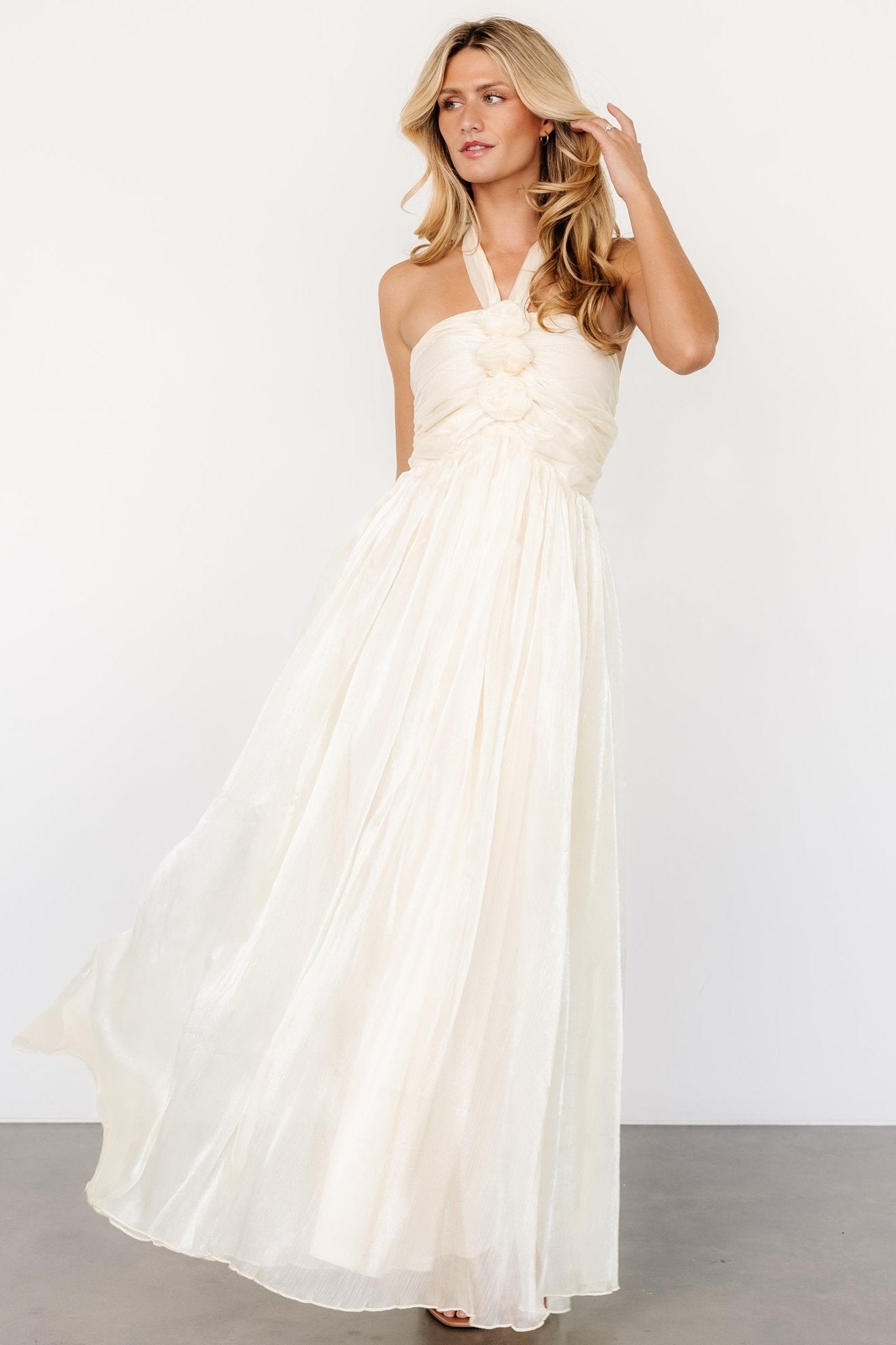 Frederica Halter Maxi Dress | Cream Shimmer Cheap Pice Free Shipping