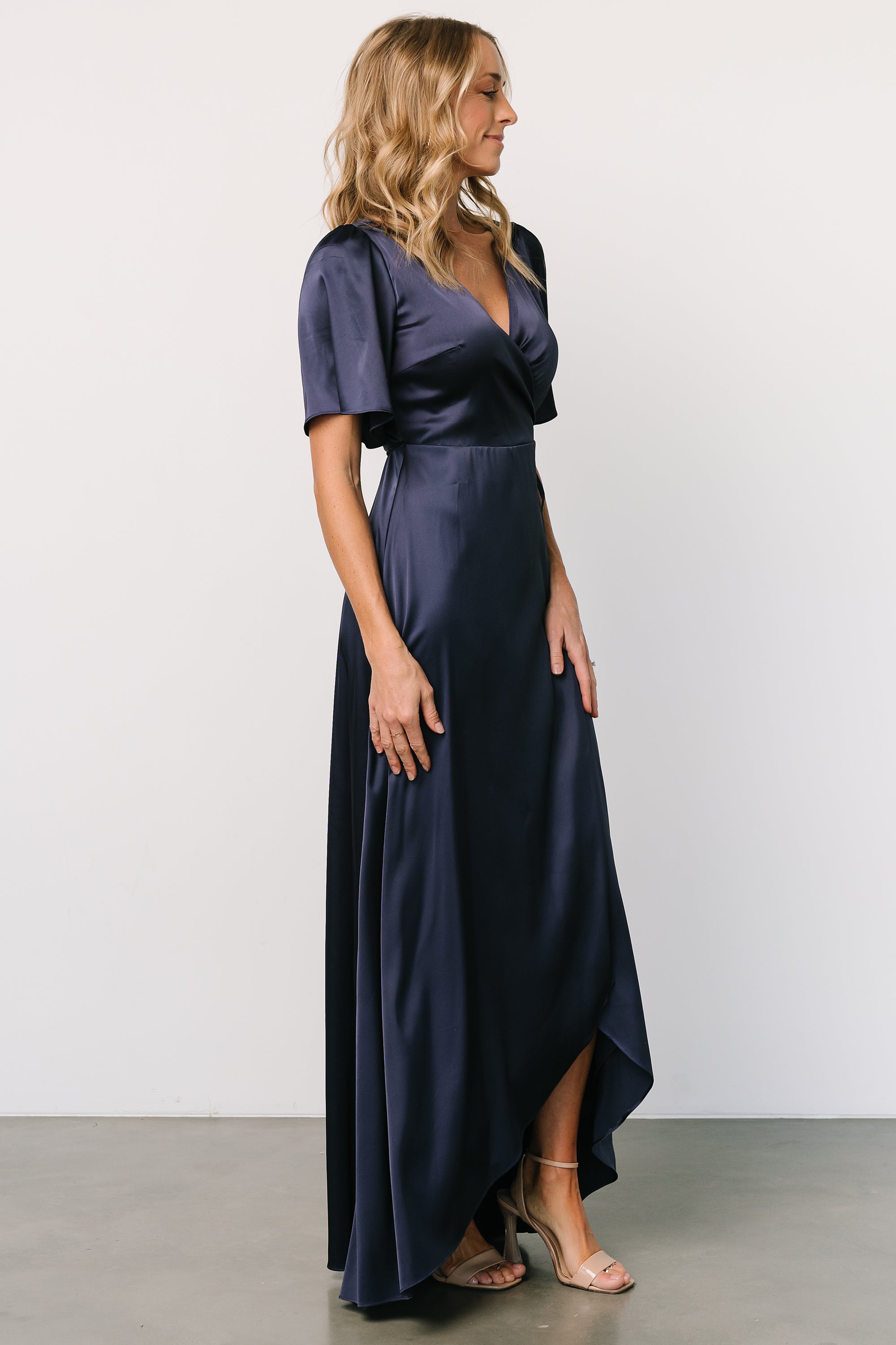 Vara Satin Maxi Wrap Dress | Navy Sale Reliable