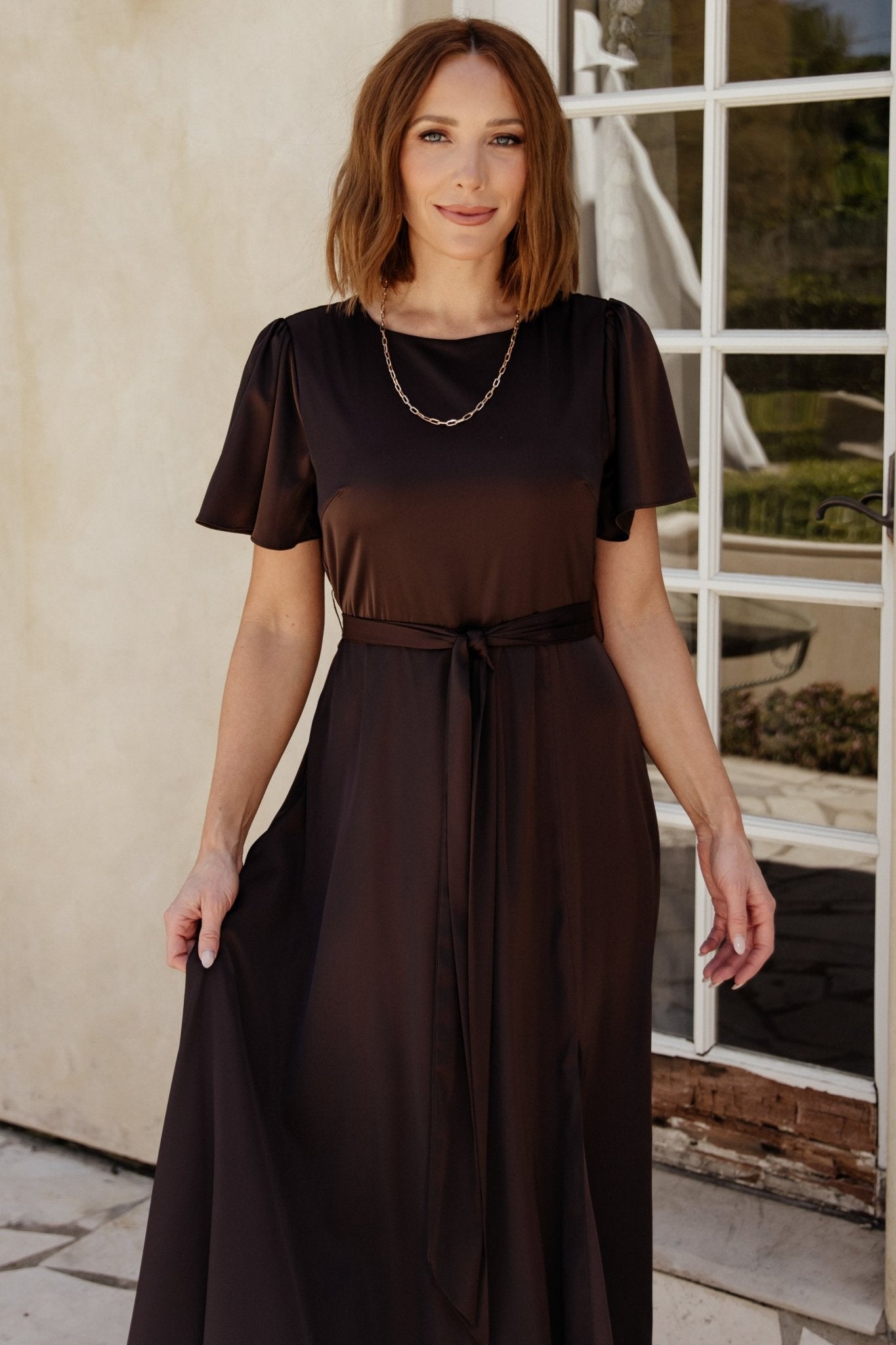 Agnes Satin Maxi Dress | Espresso Cheap