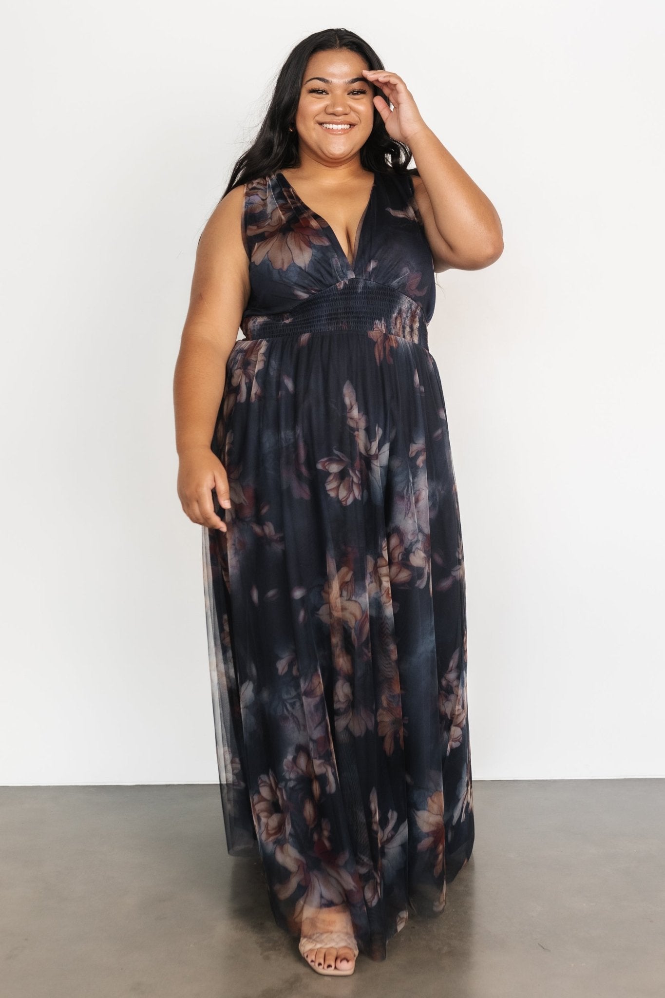 Kamila Tulle Maxi Dress | Dark Blue Floral Clearance Amazon