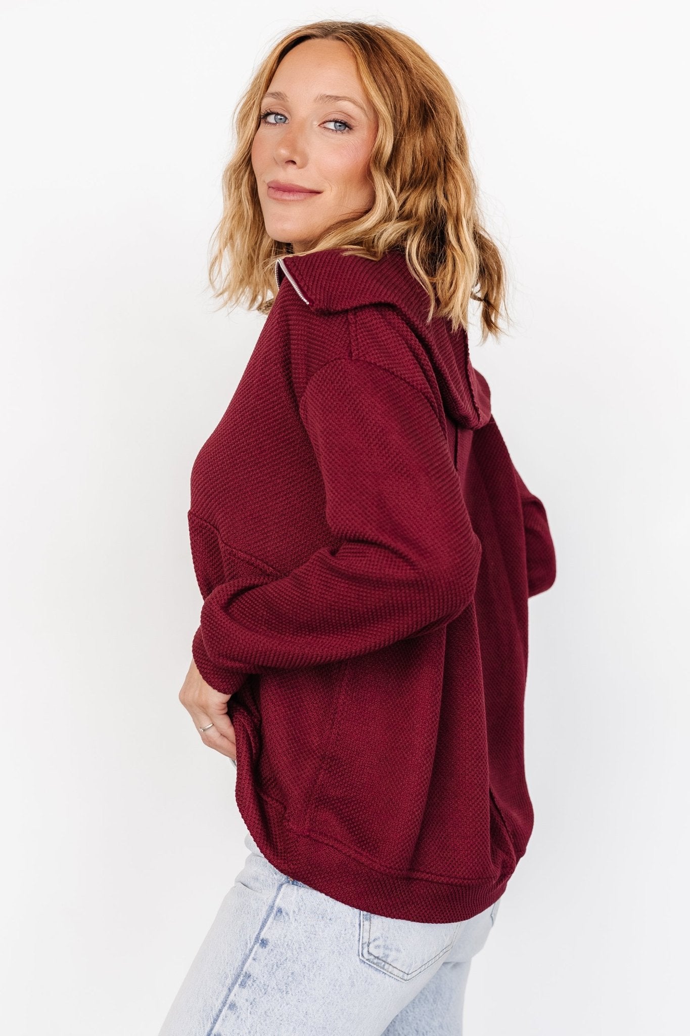 Shiloh Half Zip Pullover | Burgundy Fashion Style Cheap Online