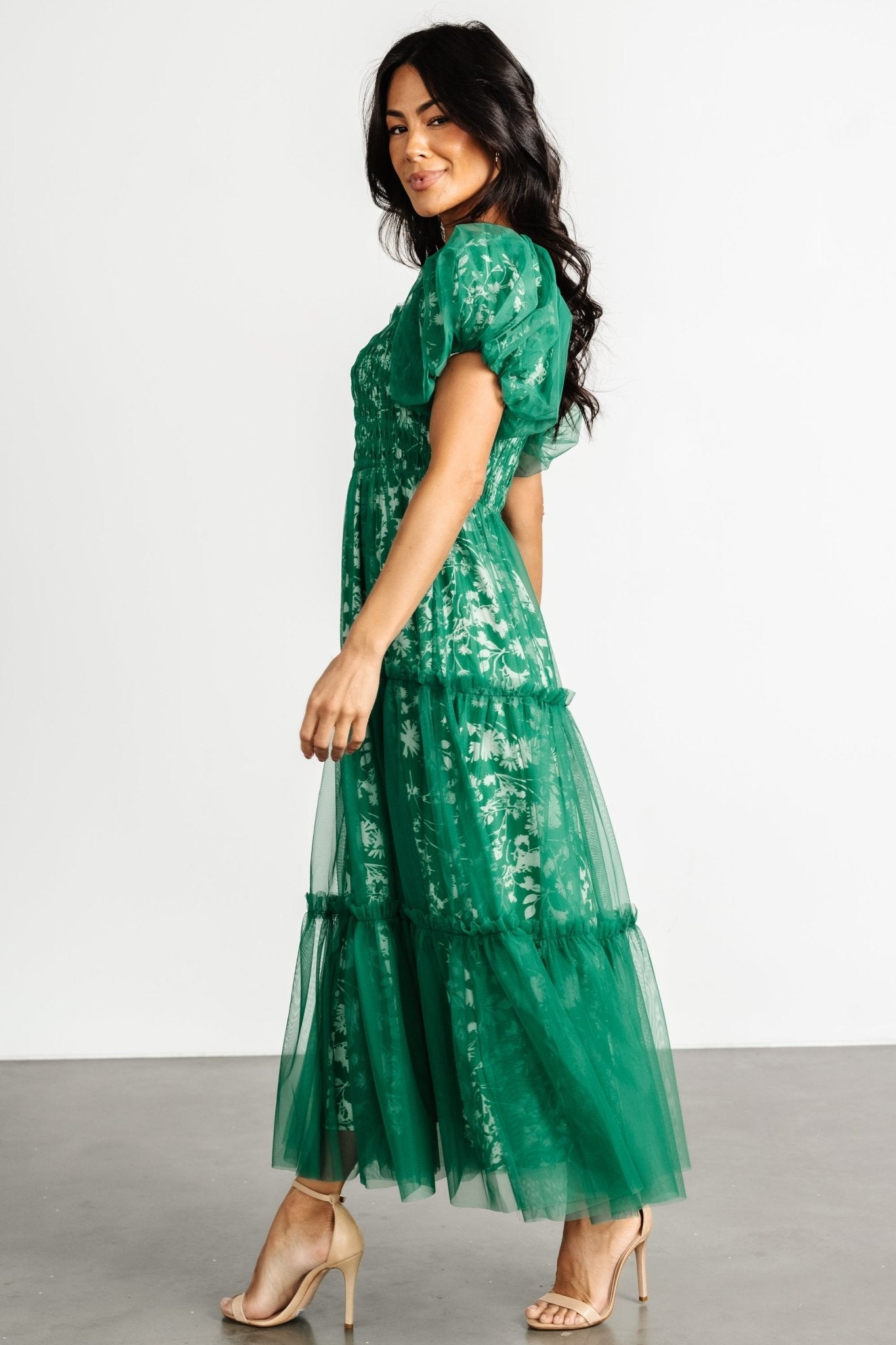 Doria Tulle Floral Maxi Dress | Green Explore Online