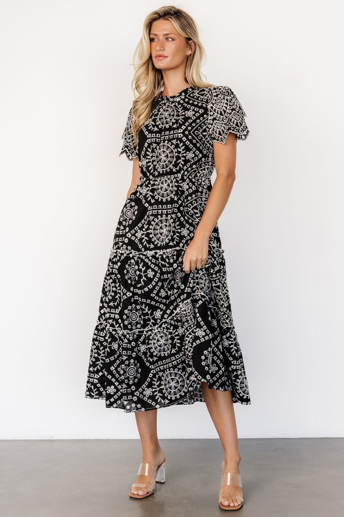 Mirabel Eyelet Midi Dress | Black + White Discount Looking For