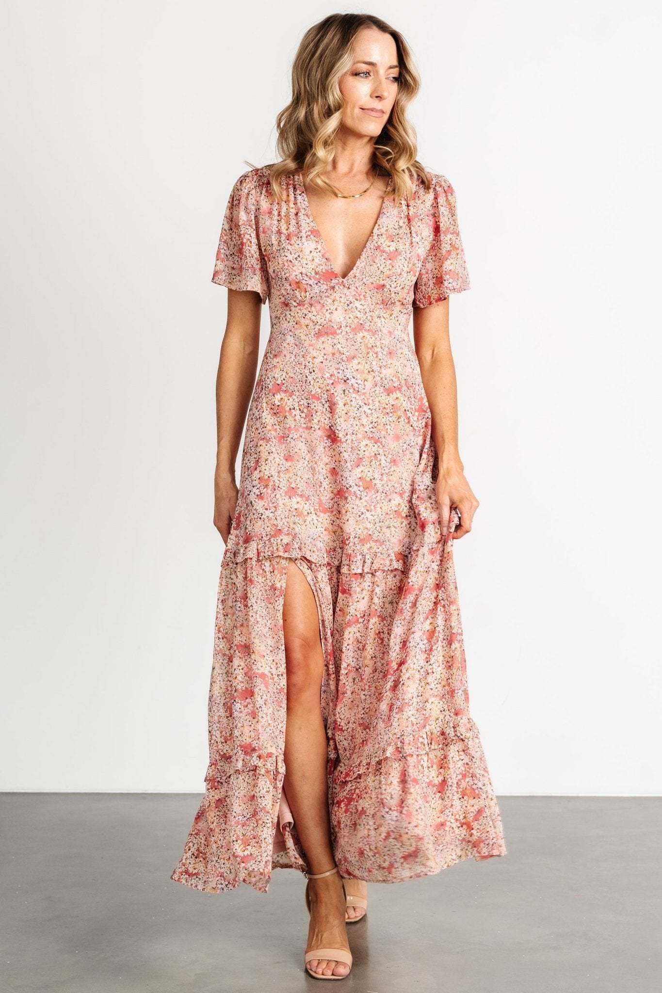 Audrey Deep V Maxi Dress | Blush Floral Cheap Sale With Mastercard