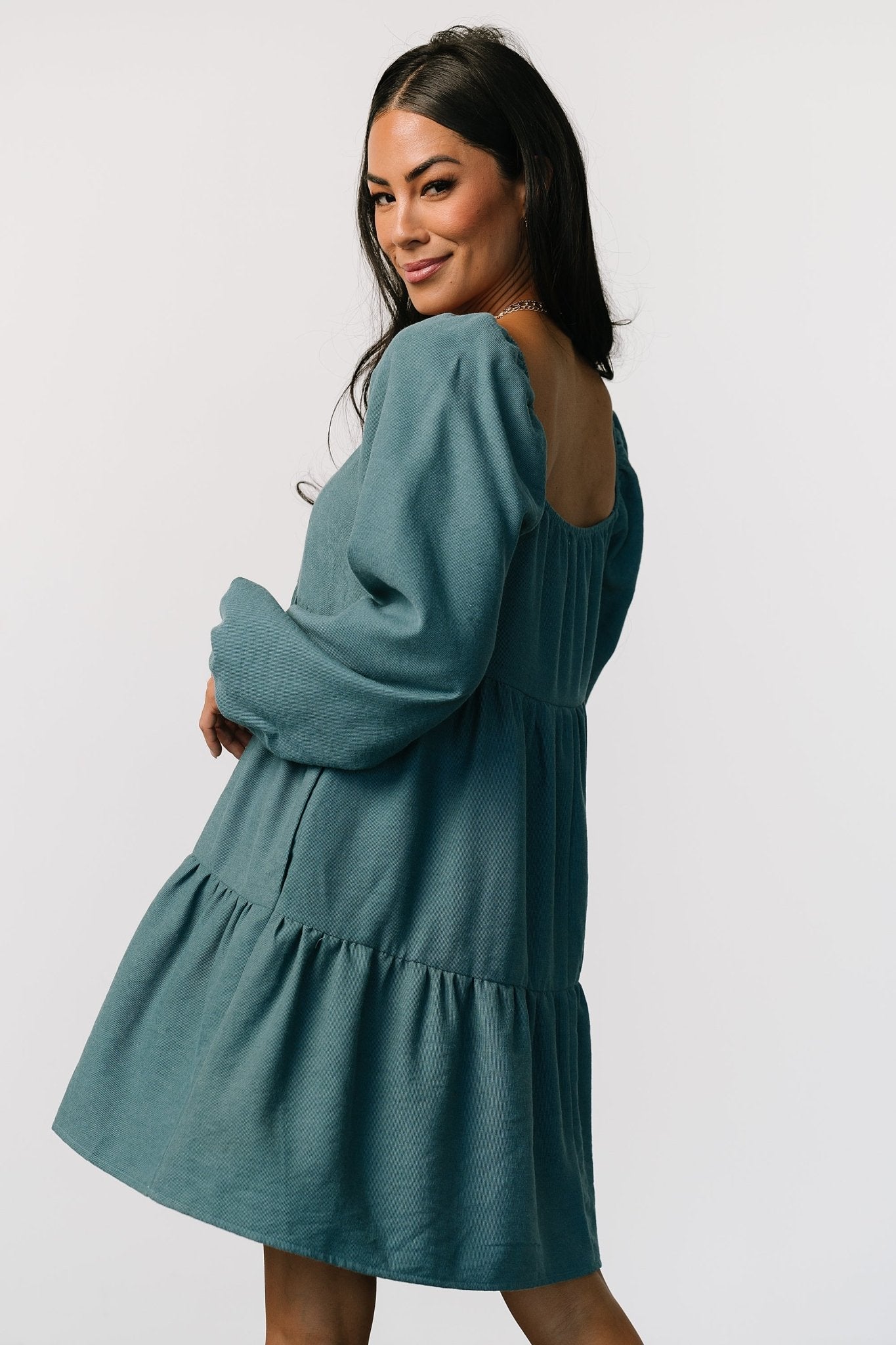 Selena Tiered Mini Dress | Vintage Teal Free Shipping Manchester