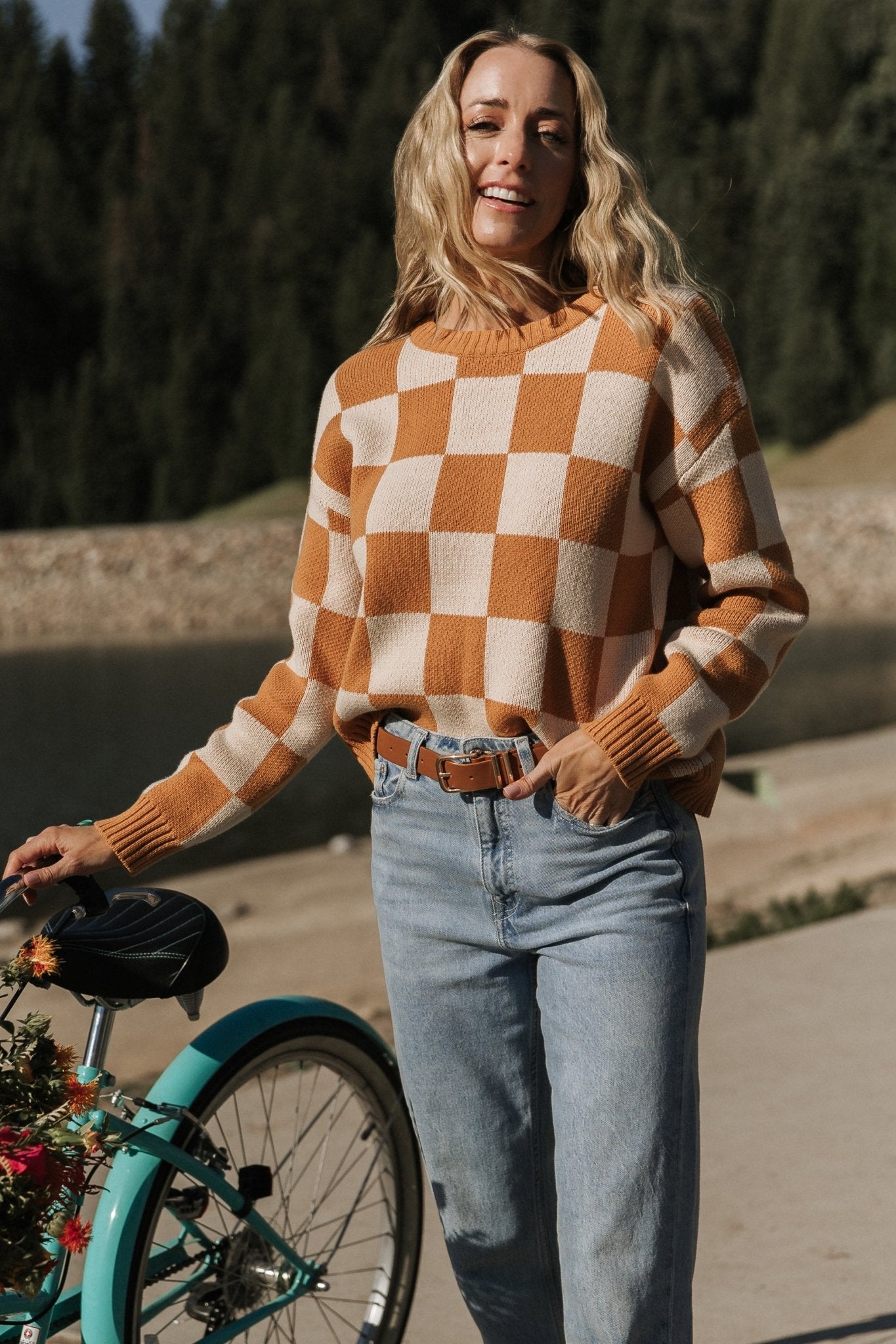 Quincy Checkered Sweater | Pumpkin Spice Get To Buy For Sale