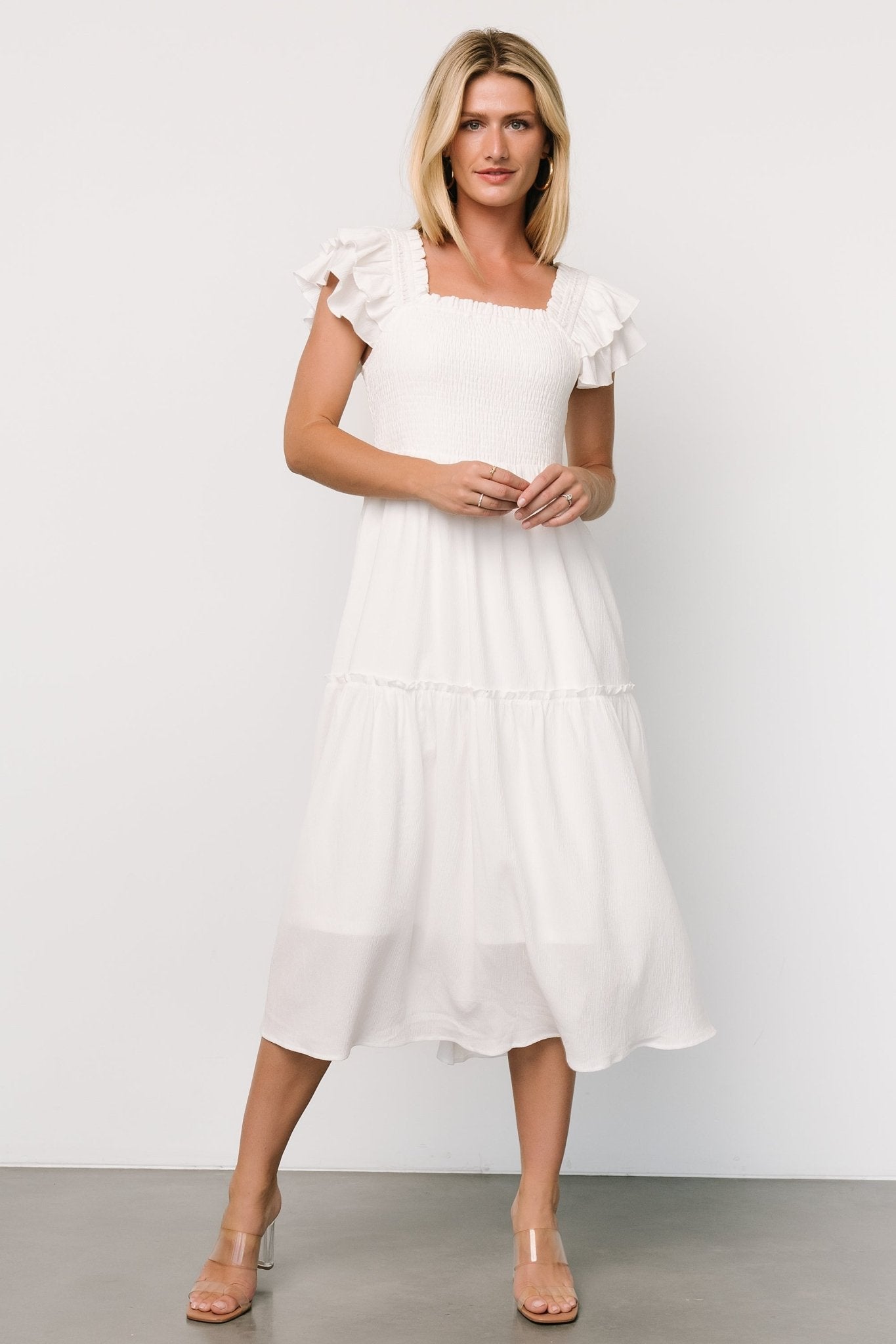 Jacie Smocked Midi Dress | White Buy Cheap Best Sale