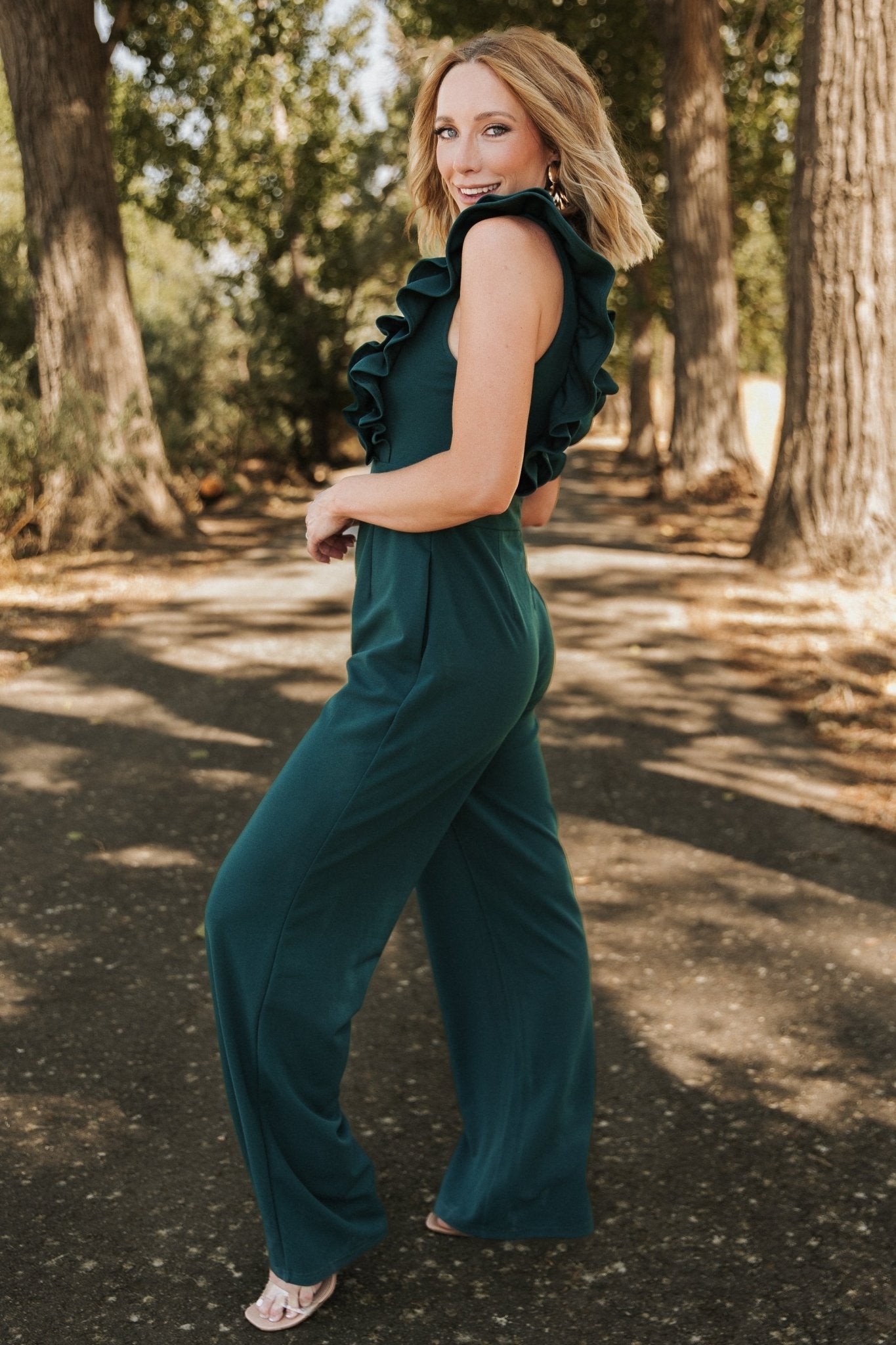 Descanso Ruffle Jumpsuit | Dark Green Clearance Wiki