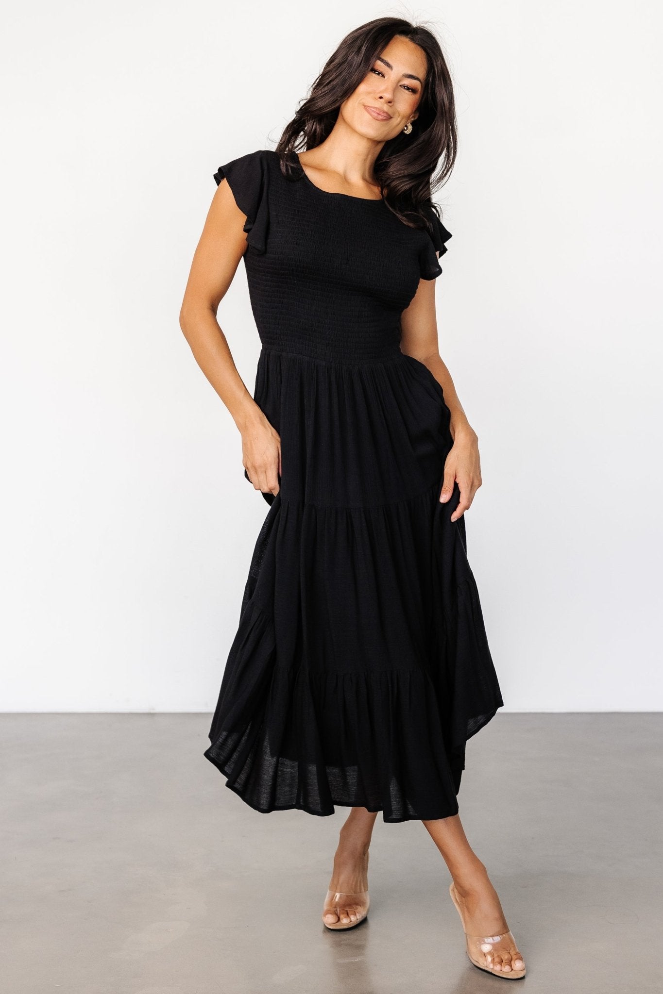 Loretta Smocked Midi Dress | Black Shop Offer Cheap Pice