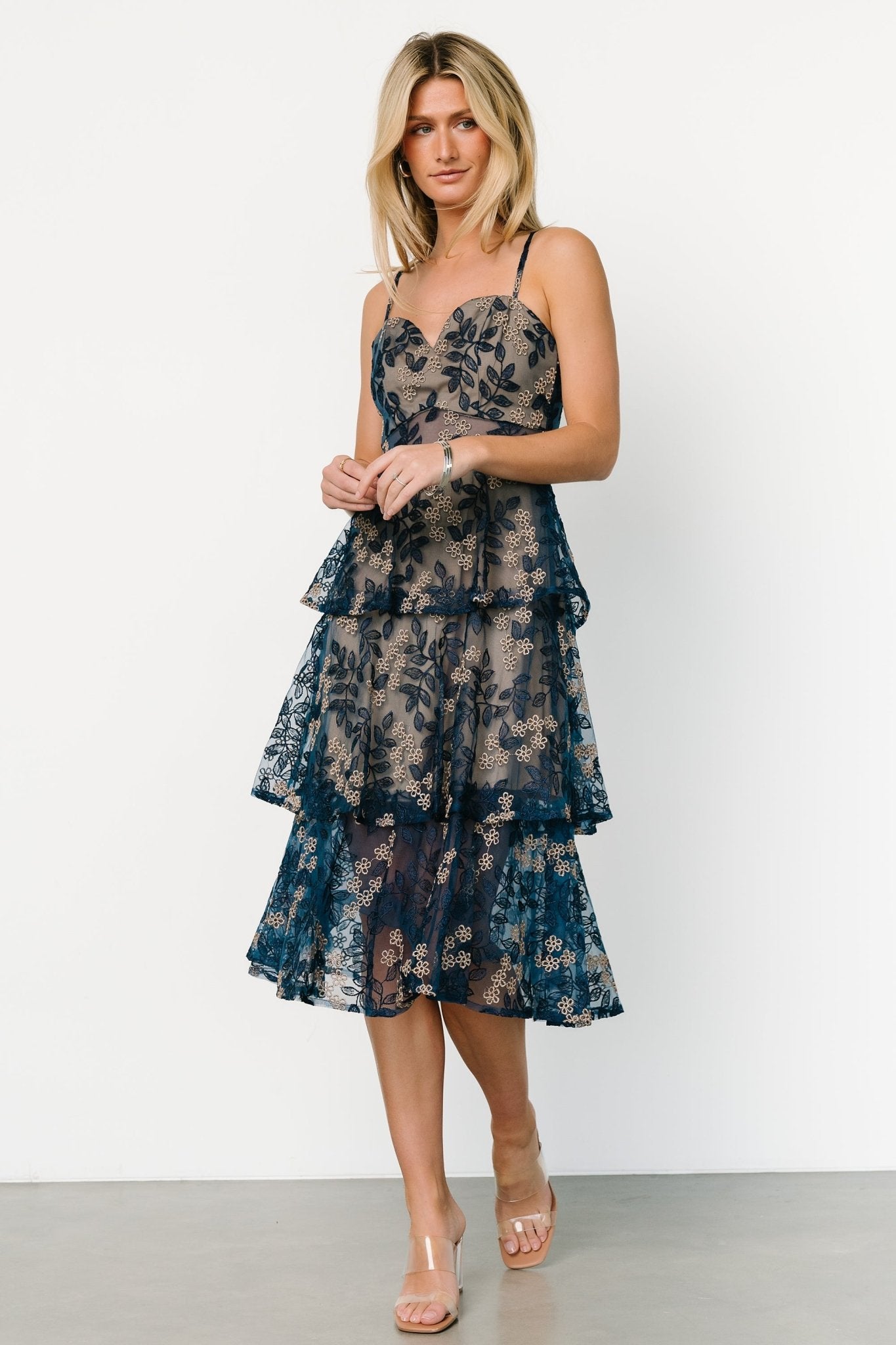 Georgiana Embroidered Midi Dress | Navy Clearance Pices